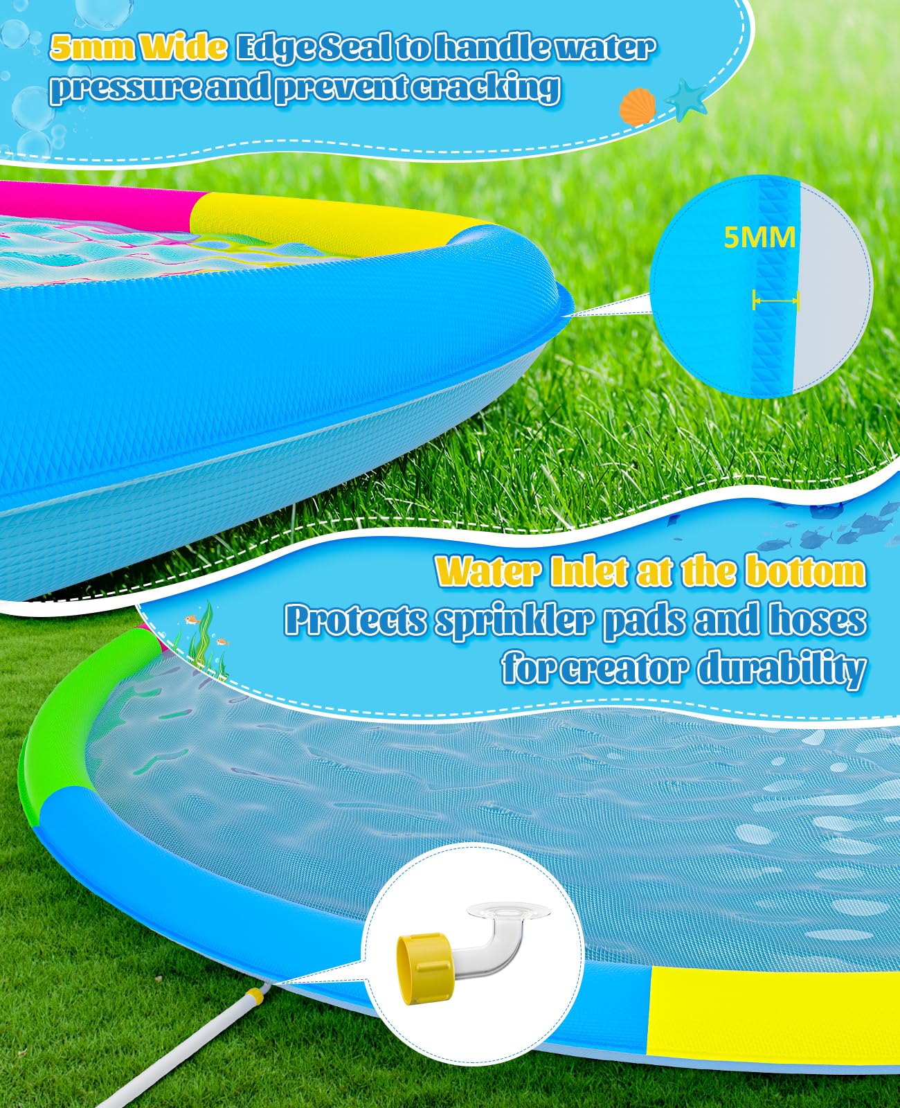 118" Extra Large Splash Pad - Non-Slip Splash Pad for Kids and Dogs Thickened Dog Pool with Sprinkler Outdoor Water Toys Giant Fountain Play Mat for Toddlers Children Adults Pets