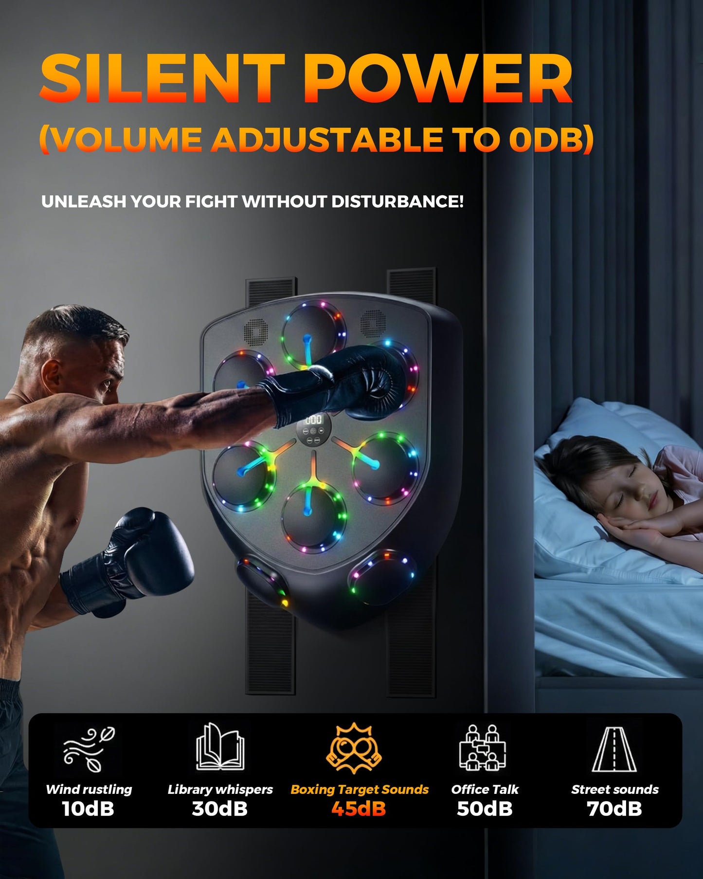 AzureHaven Music Boxing Machine with Seven Color LED Lights & Double Bluetooth Speaker – Interactive Punching Bag for Fitness, Rhythm Training & Stress Relief Home Gym Equipment for Adults
