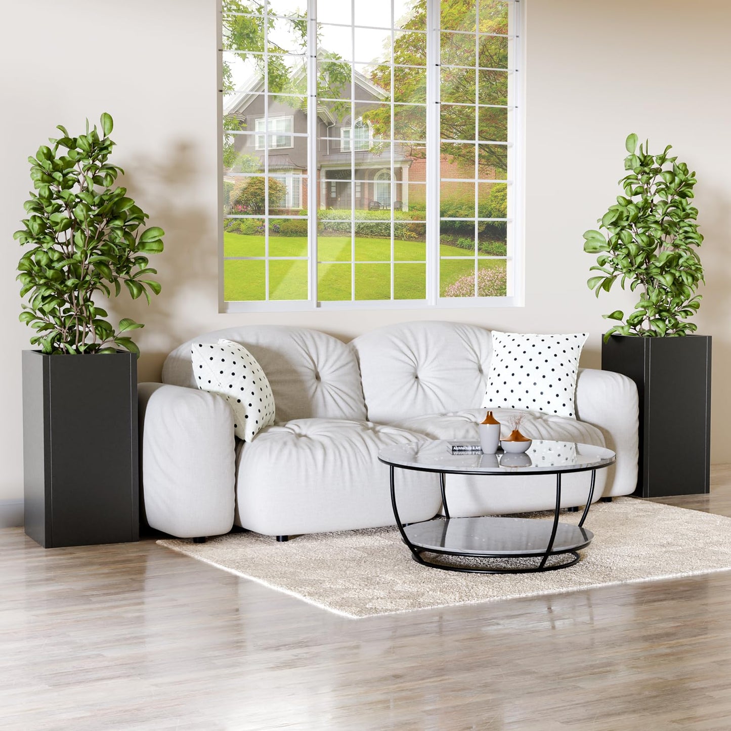 Diyfire Tall Metal Planters Box for Outdoor Plants 2 Pack- 23.6" Modern Steel Tall Square Planter with Removable Insert Shelf, Heavy Duty Pedestal Planter Front Porch Decor Patio Garden, Black