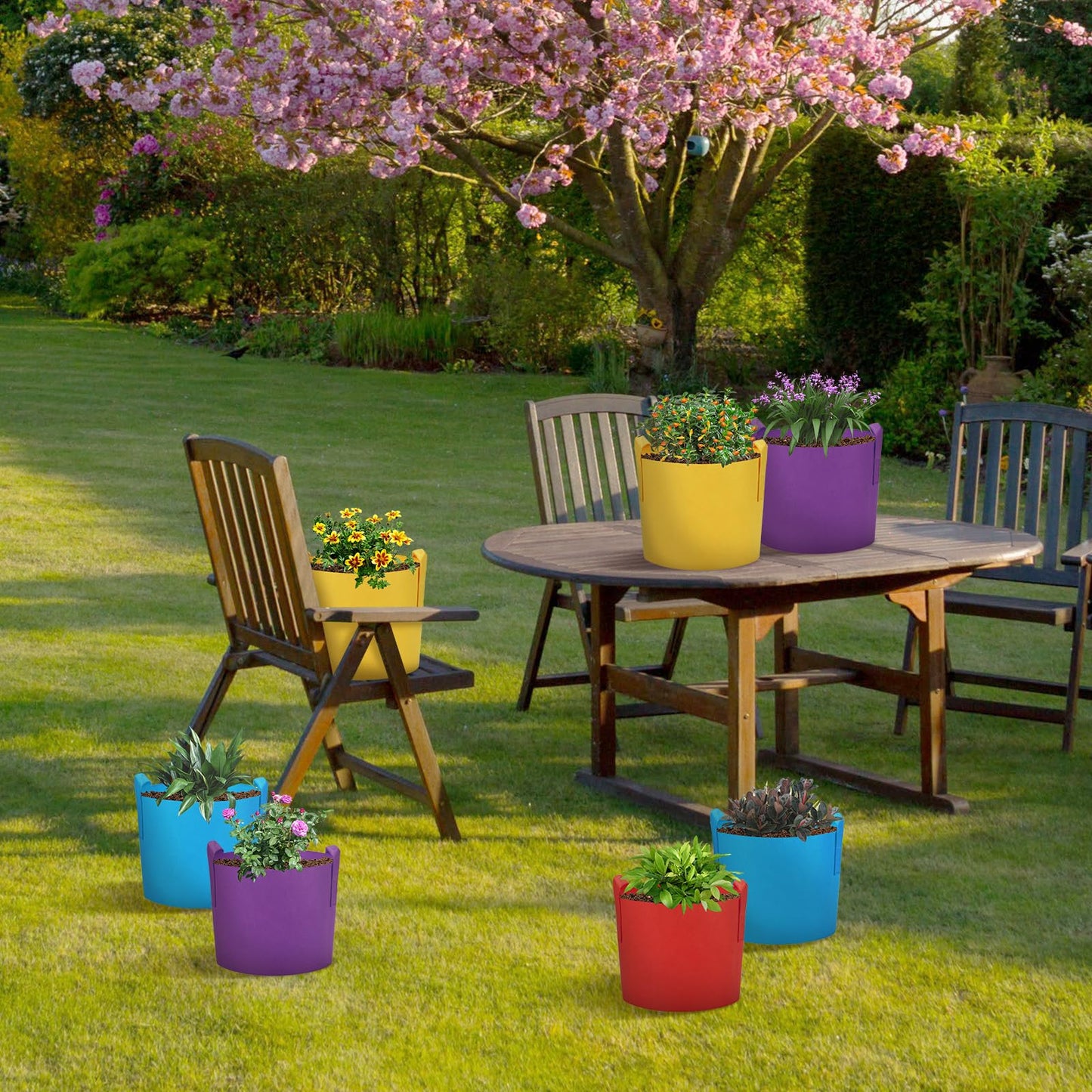 LITLANDSTAR 7-Pack 10 Gallon Colorful Grow Bags, Thickened Nonwoven Plant Fabric Pots with Handles, Heavy Duty Garden Planting Bag for Vegetable, Herbs & Flowers, Come with 4 Colors