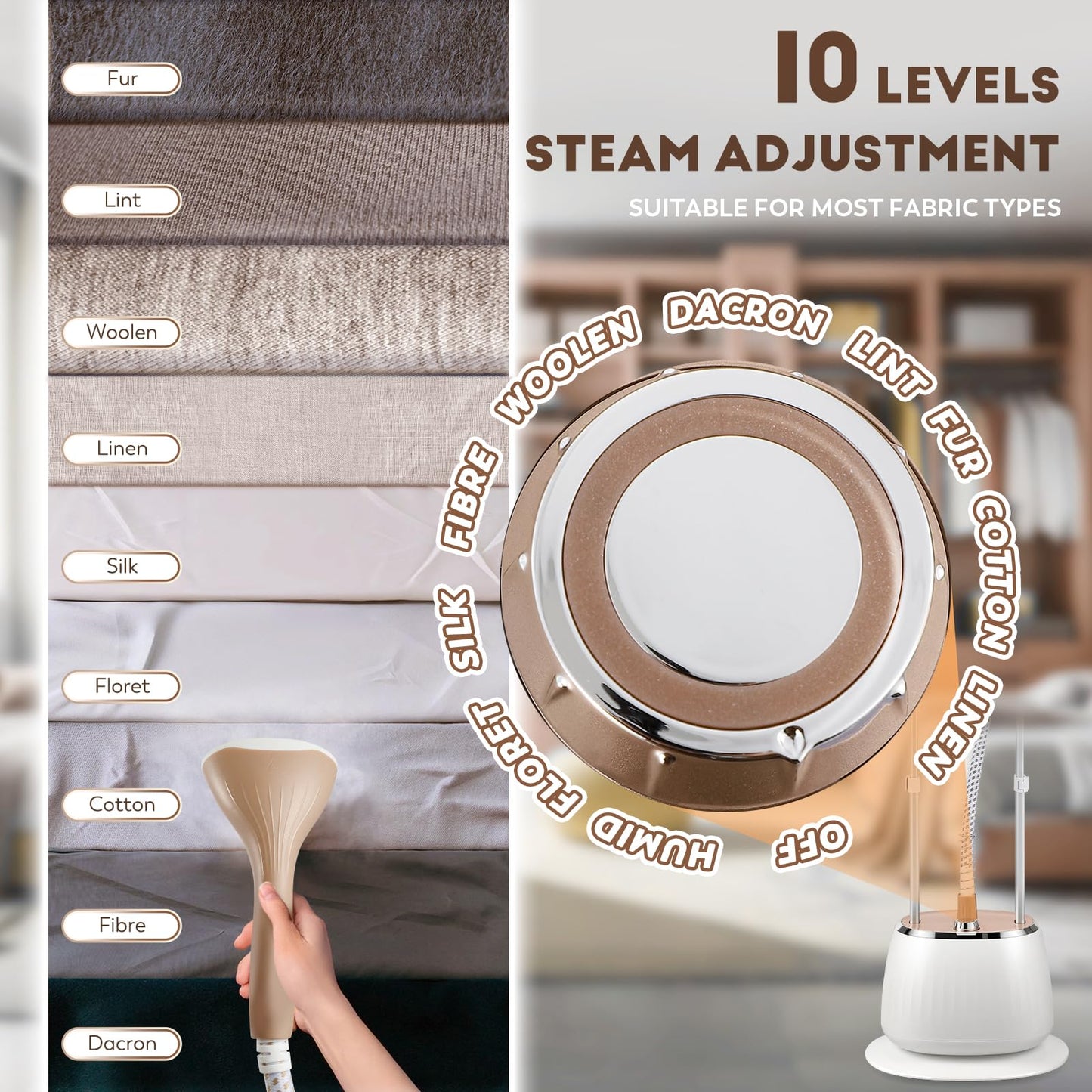 CGOLDENWALL 3-in-1 Standing Garment Steamer for Clothes, with Flat & Hanging & Diagonal Iron Options, 10-Level Steam, Includes Garment Hanger, Ironing Board, and Gloves