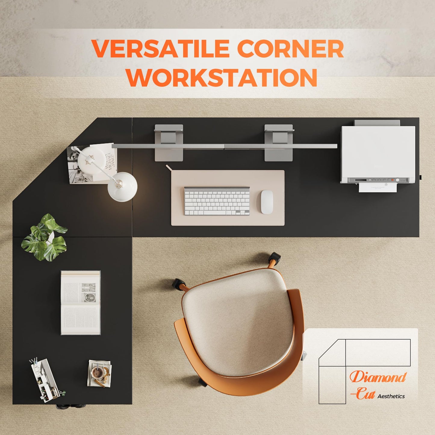 Mericonia 66 inch Large Corner Gaming Desk, Simple L Shaped Desk with CPU Stand & Hooks, Computer Desk for Home, Bedroom & Office Workspace, Black