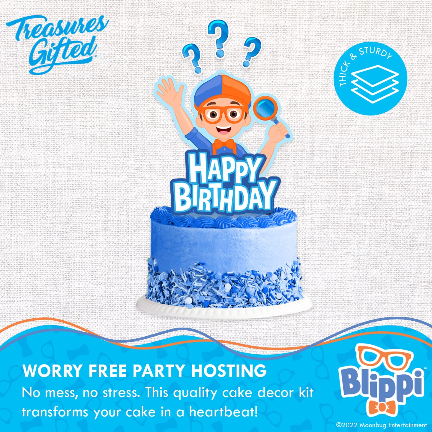 Treasures Gifted Officially Licensed Blippi Birthday Decorations - Cake Topper Set - 1 Cake Topper & 24 Cupcake Toppers & Wrappers - Blippi Party Supplies