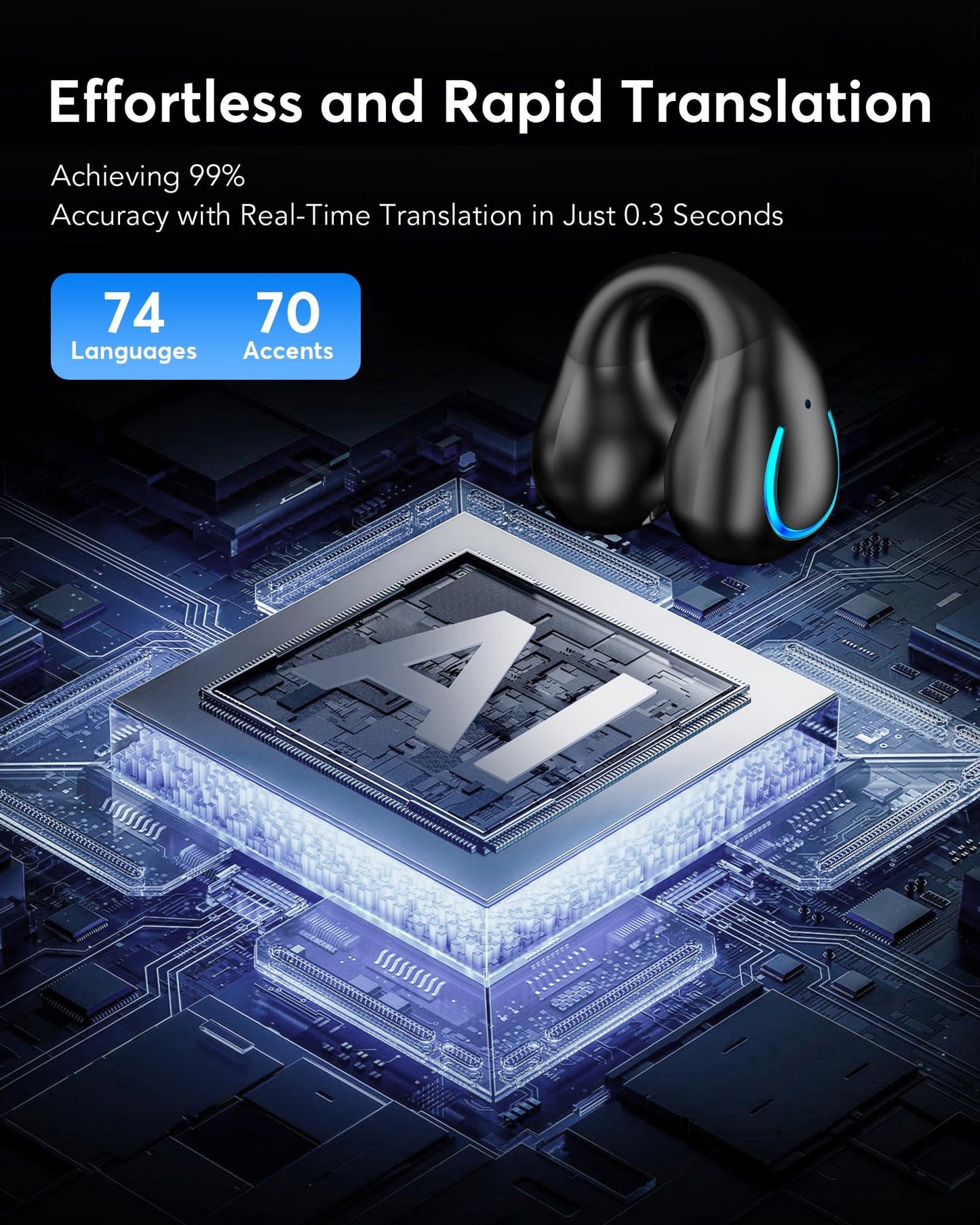 Boytond AI Translation Earbuds Real Time 144 Languages 60H Playtime Translator Ear Buds Audifonos Traductores Inglés Español Wireless Earphones Bluetooth Headphones for Travel Business Meeting