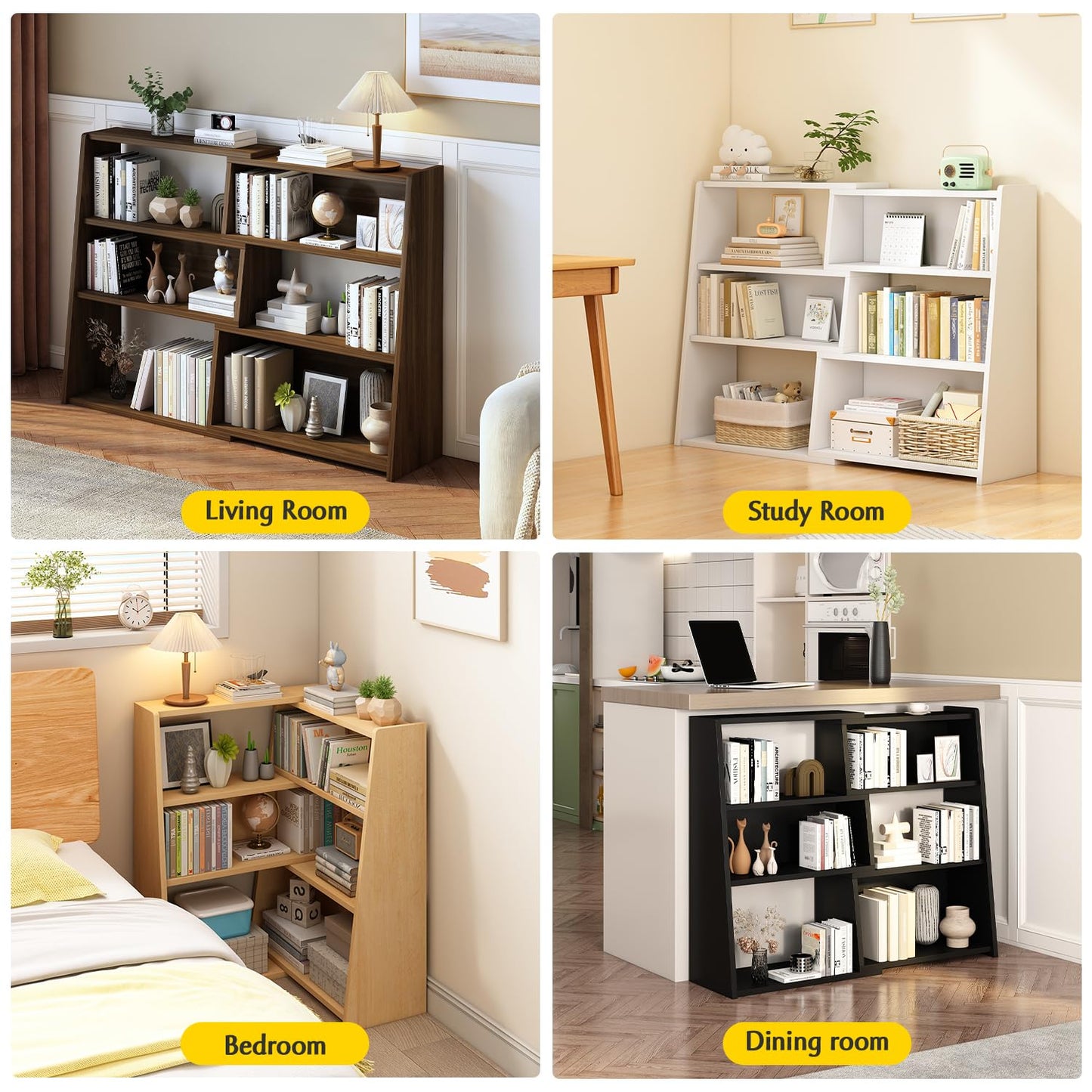 IOTXY Wooden Extendable Shelf Bookcase - 3-Tier Ladder Low Short Bookshelf for Small Space or Corner, Oak, S