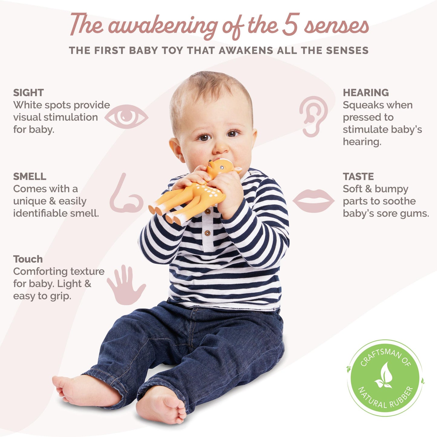 Fanfan the Fawn Baby Teether by Sophie la Girafe – Natural Rubber Teething Toy with Squeaker, Easy Grip for Little Hands, Soothes Teething Gums, Soft Sensory Chew Toy for Newborns & Infants 0+ Months