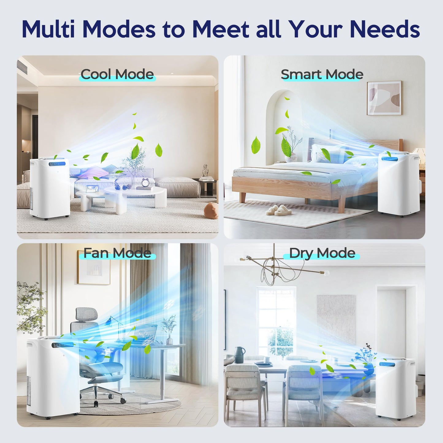 Humhold 14000 BTU Portable Air Conditioners, Remote Control, 3 in 1 Free Stand Smart Cooling Portable AC Unit with Dehumidifier, Fan, Cools Room up to 700 sq.ft, 24H Timer, Windows Sealing Kit