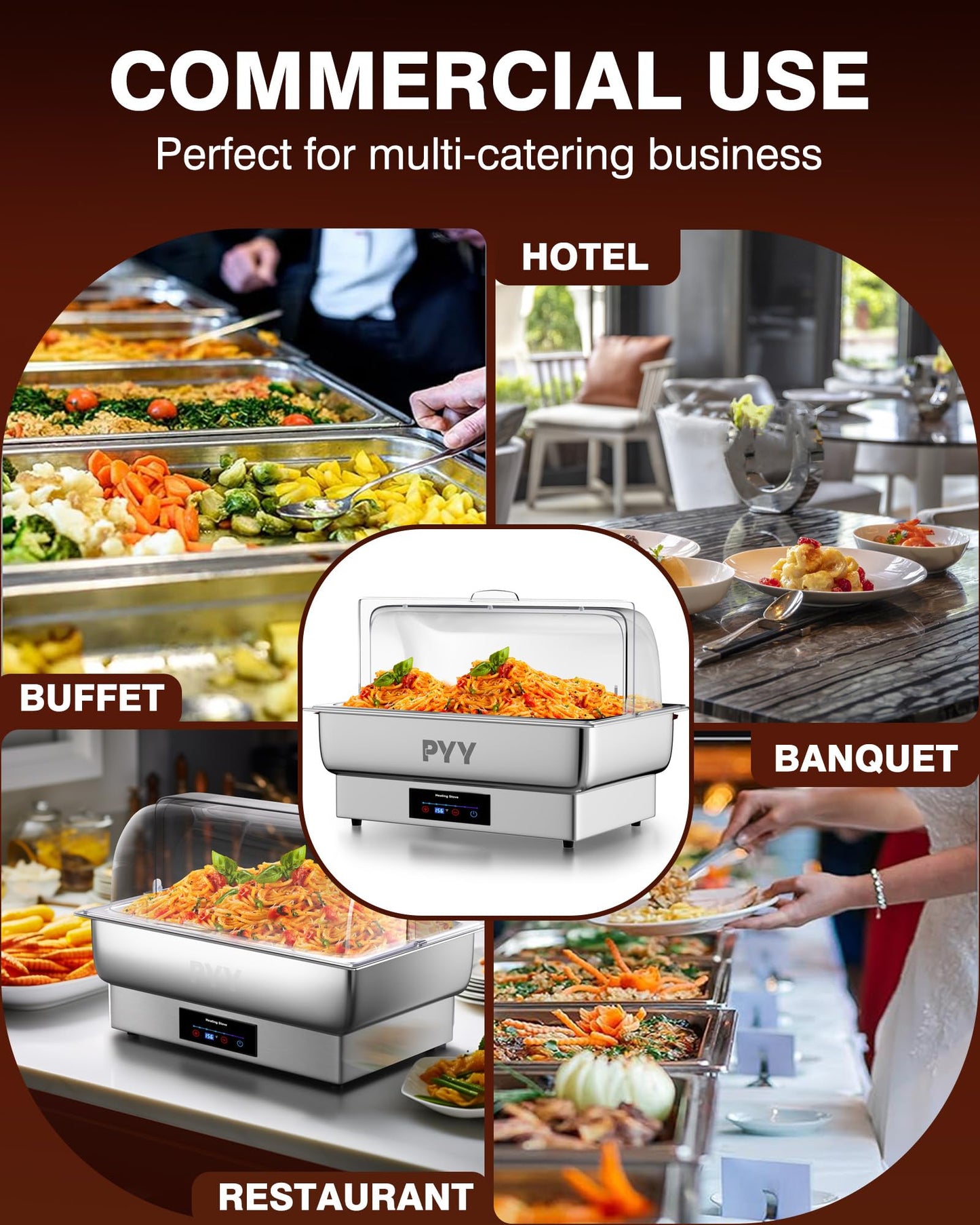 PYY Electric Chafing Dish Full Size Stainless Steel Chafer,Temperature Control, Chafing Dish Buffet Set for Catering,Buffets