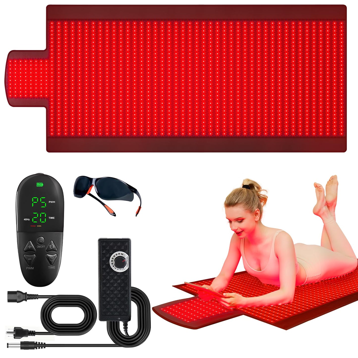 Extra Large Red Light Therapy Mat, High-Density LEDs Full Body Red Light Therapy, 660nm & 850nm Dual Wavelengths, Foldable Red Light Therapy Blanket with Timer, 76.8" x 33.4"