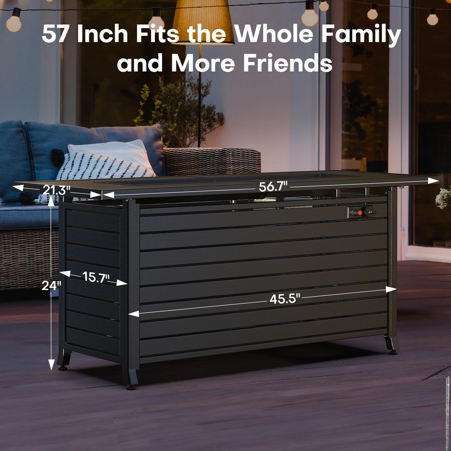 LEGACY HEATING 57 Inch Propane Fire Pit Table, 50000BTU Outdoor Gas Fire Pit, 2 in 1 Rectangular Firepit w/Lid, Glass Beads, ETL Certified for Gatherings on Garden Backyard, Black