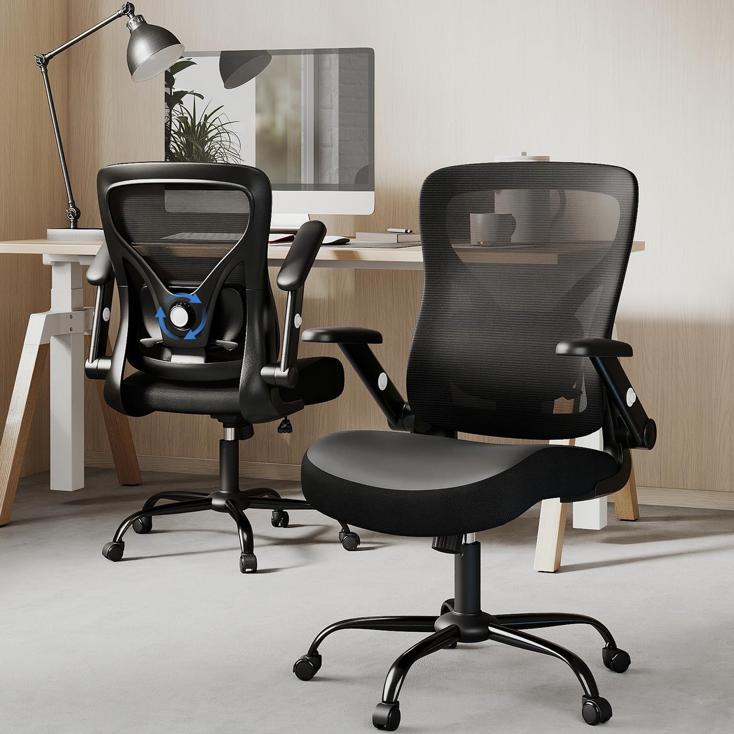 ralex-chair 8Pack Office Chair Ergonomic with Adjustable Lumbar Support,Desk Chair with Mesh Back& PU Leather Seat,Computer Chair with 3D Flip-up Armrest, Comfortable for Work,Home，Conference Room