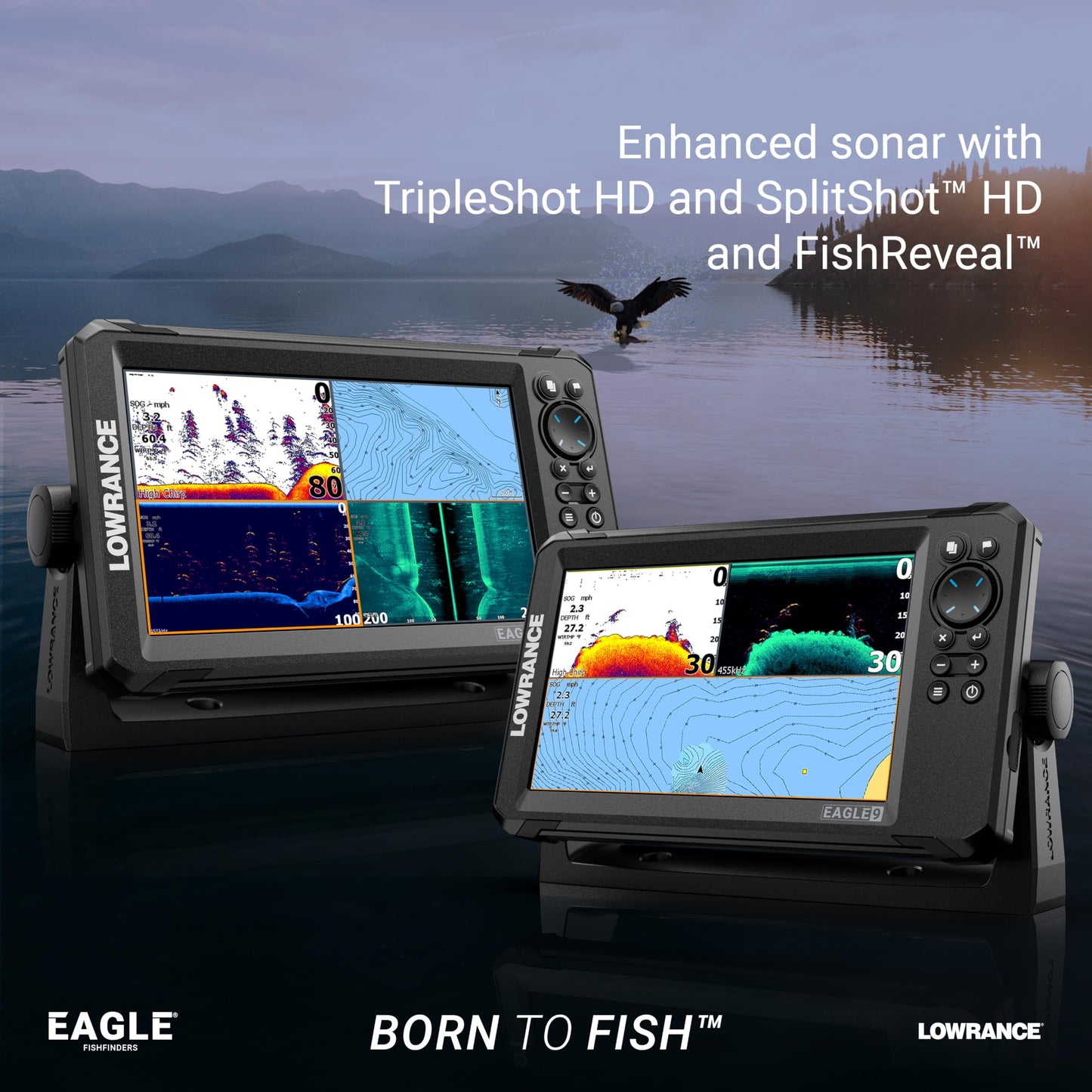 Lowrance Eagle 7 FishFinder/Chartplotter with SplitShot HD Transducer and Preloaded C-MAP Inland Charts, 7-inch IPS Screen, Black, 000-16114-001