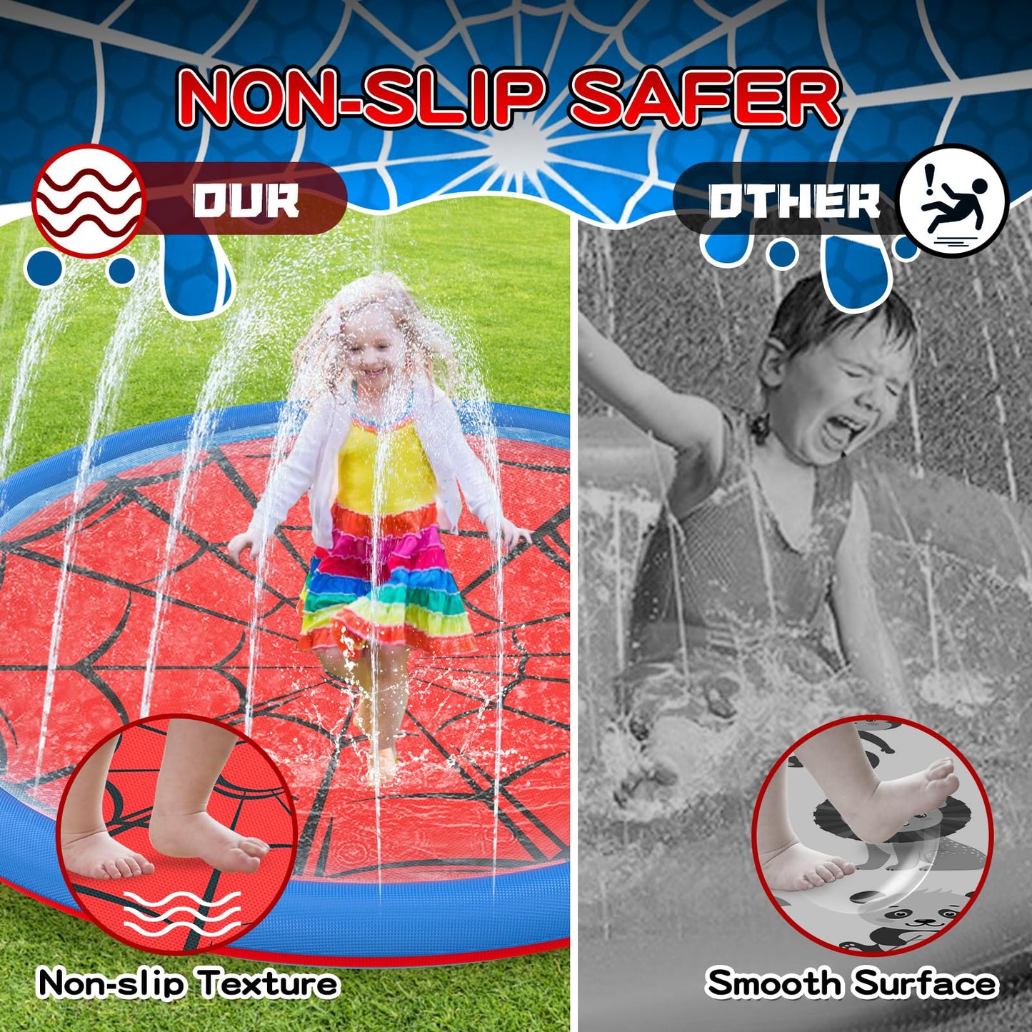 Non Slip Splash Pad for Kids and Dogs, 67'' Extra Large Splash Pad Outdoor Sprinkler for Kids, Dog Water Summer Toys Outdoor Toys for Toddlers 3-5 Ages 4-12