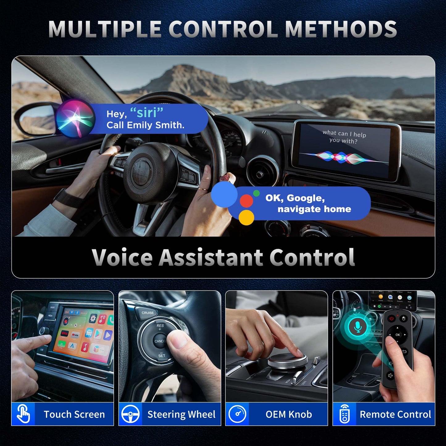 VNILRGLE 4-in-1 Wireless CarPlay Adapter & Android Car Wireless Adapter, Compatible with Streaming Services Like Netflix and YouTube, Split-Screen and Mirroring Functions(Silver)