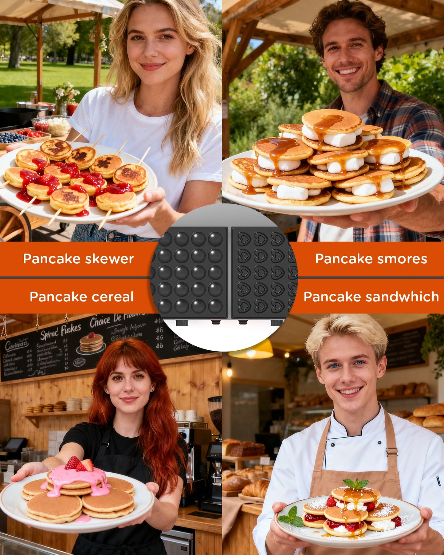 POPFOODEX 110V Mini Pancake Maker, 50PCS Commercial Dutch Pancake Griddle w/Non-Stick Coating, Pancakes Maker Machine With 2 Thermostats & 2 Timers, Suitable for Home Kitchens, Restaurants, Snack Bar