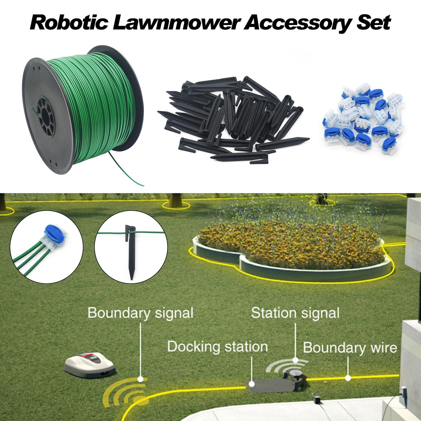 Multisland Universal 1500FT Robotic Mower Boundary Wire Automatic Lawnmower Perimeter Wire and 20FT Robotic Lawnmower Boundary Wire Splice Kit