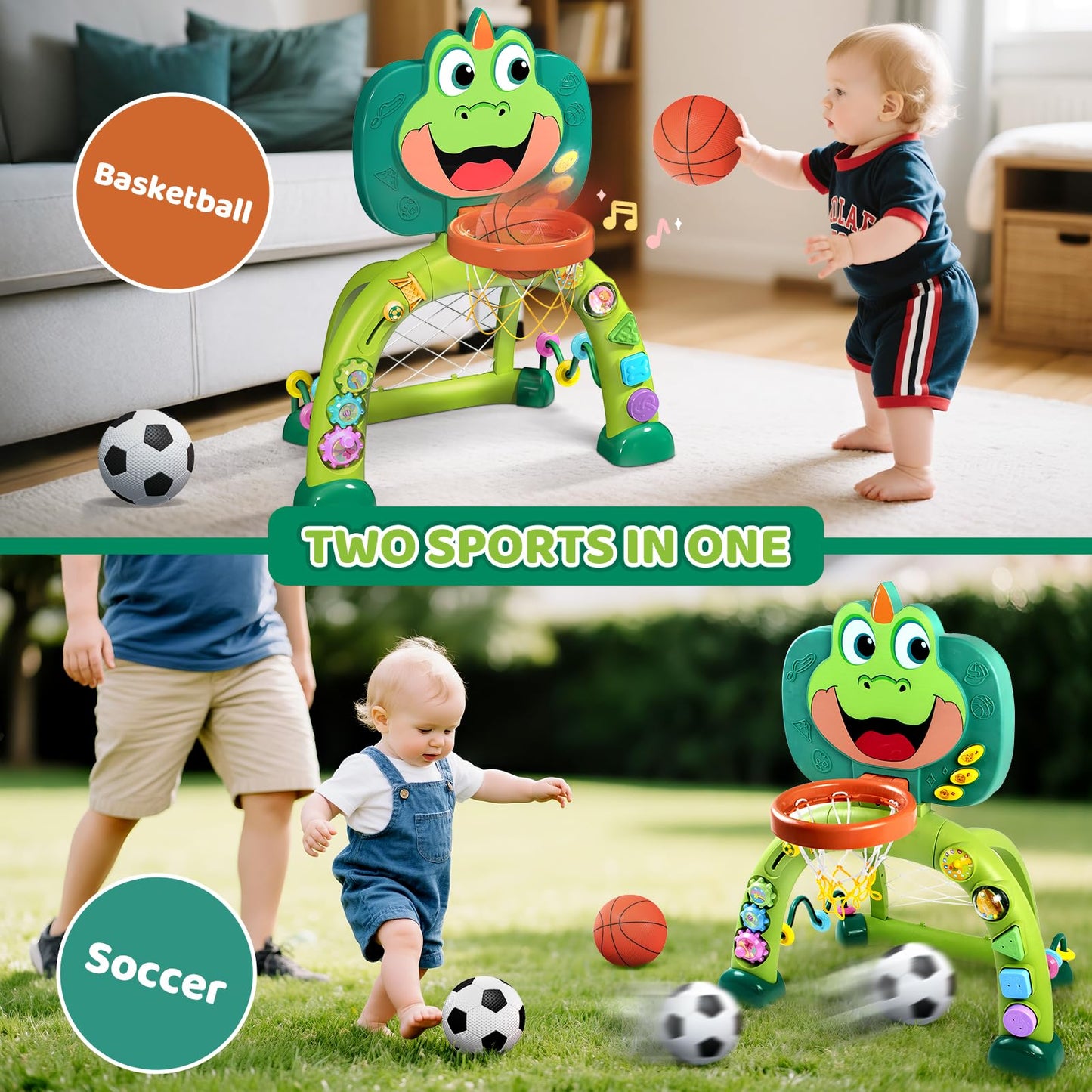 Marstone Baby Boy Toys for 1 2 3 Year Old Gifts: Toddler Basketball Hoop and Soccer Goal Activity Center Toys with Sound and Music for Kids, Girls 1-3, Interactive 1st First Birthday Present