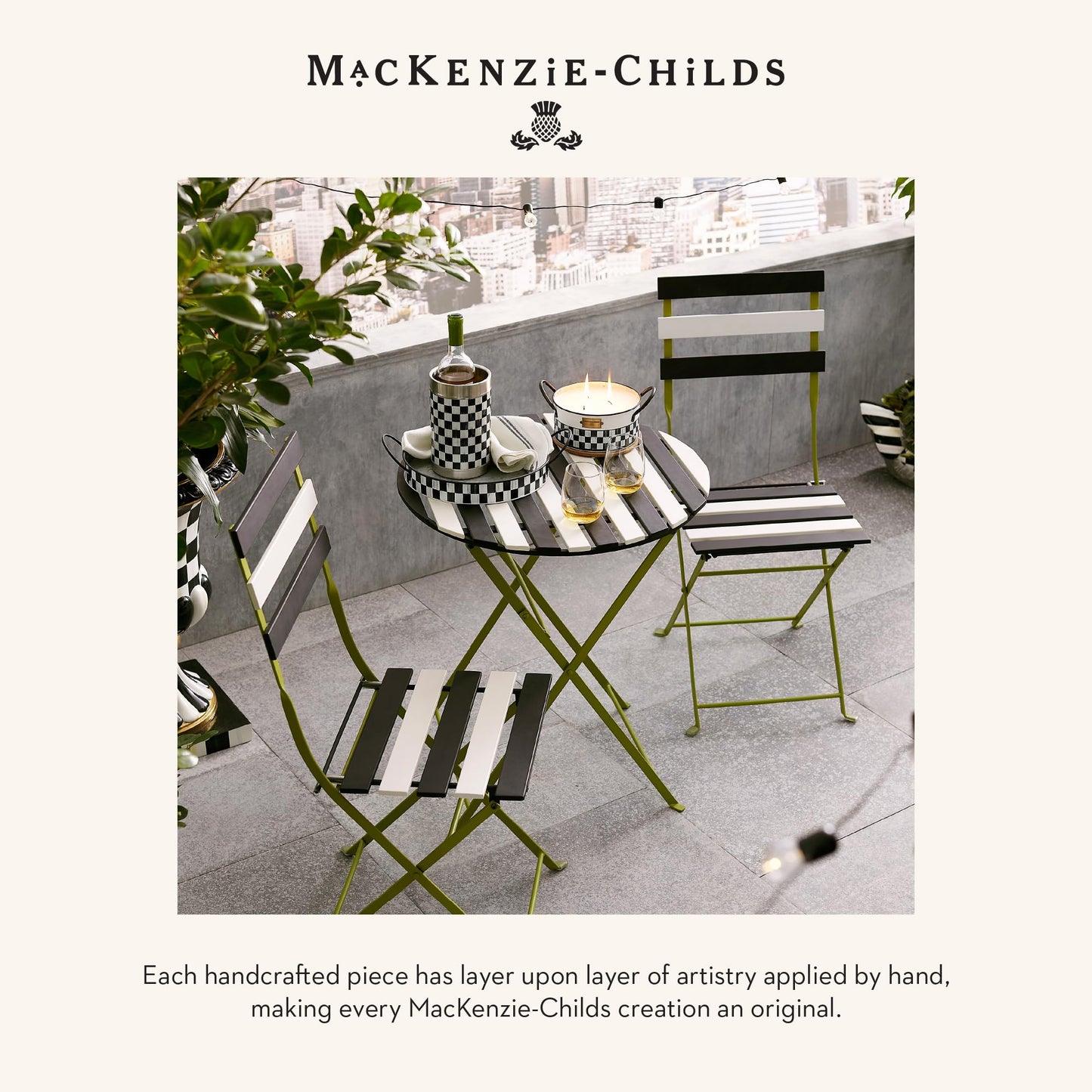 MACKENZIE-CHILDS Galvanized Metal Serving Trays with Handles, Set of 2, Spectator