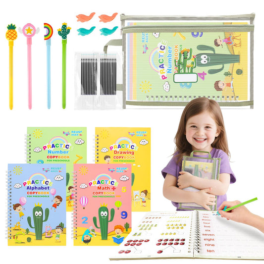 Premium Grooved Handwriting Practice Kit for Kids, Children's Magic Practice Copybook for Writing Practice, Groove Calligraphy Workbooks Tracing Books for Preschool, Homeschool (30 Refills)