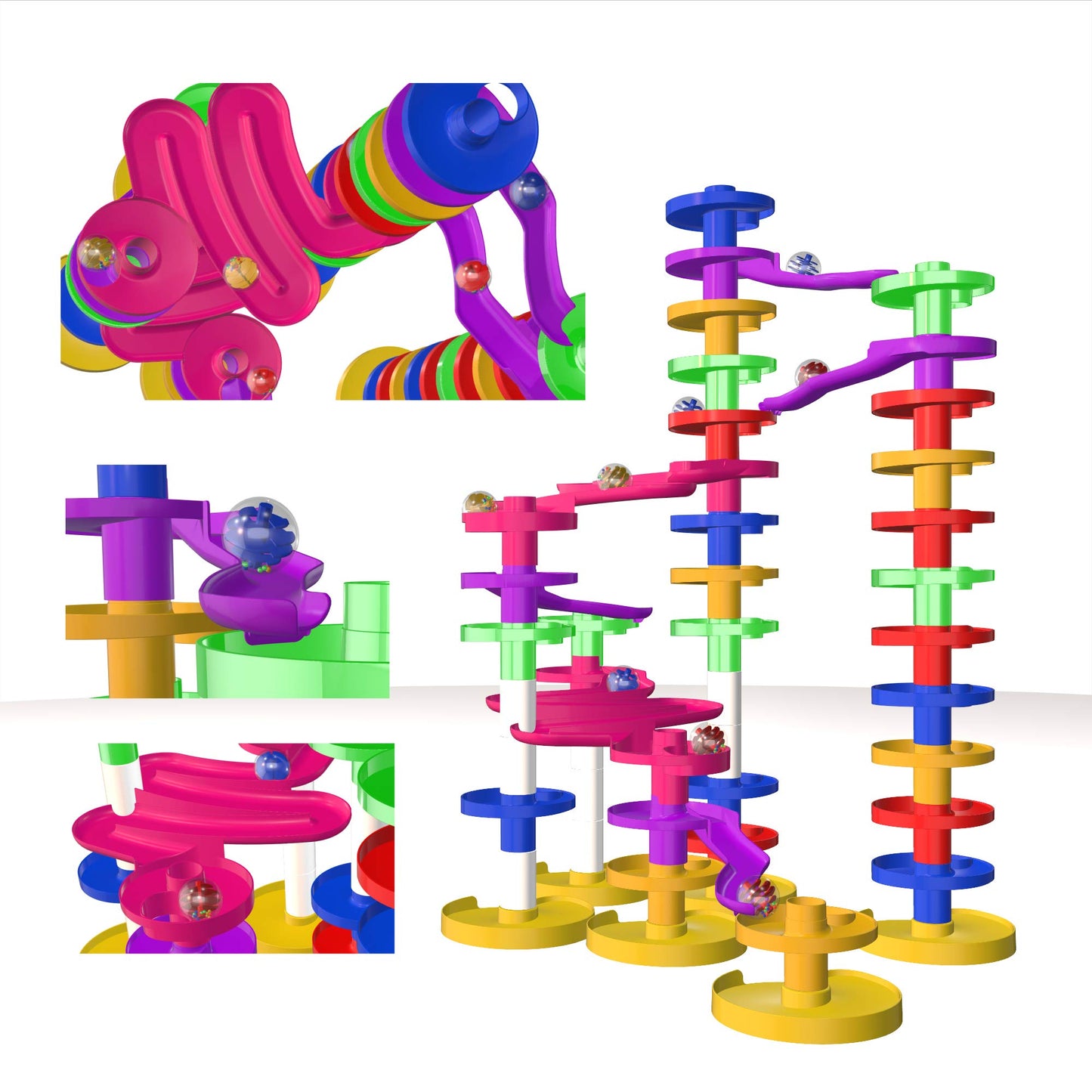WEofferwhatYOUwant Super Ball Drop – Montessori 26-Piece Giant Marble Run for Toddlers 10M+ Extra Tall STEM Tower with Large Balls Windy Ramps & Double Bridges Expandable Durable & Educational Toy Set