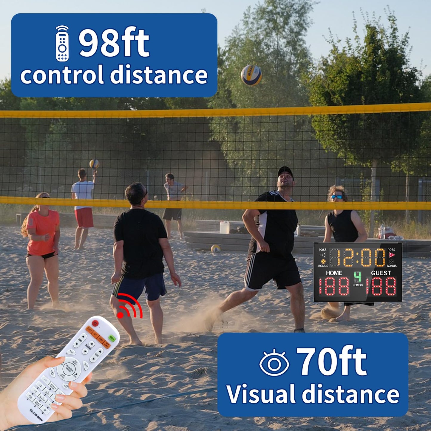 LUCKY TIME Electronic Basketball Scoreboard with Buzzer, Battery Powered Digital Scoreboard with Remote,Portable Score Keeper Used for Basketball,Volleyball,Wrestling,Football (11digits-Battery)