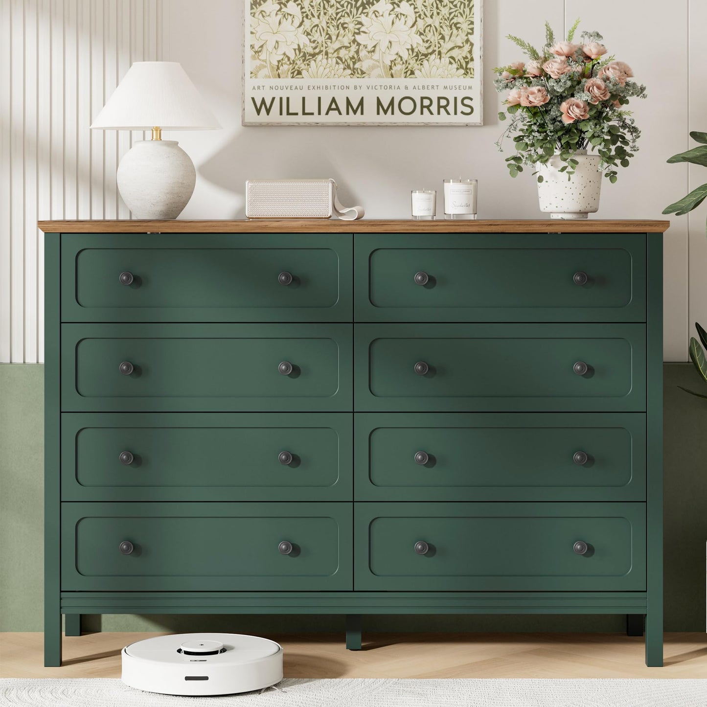 Tradare Green Dresser for Bedroom, 8 Drawer Dresser with Metal Handles, 55" Wide Modern Dressers & Chest of Drawers for Living Room, Hallway, Entryway