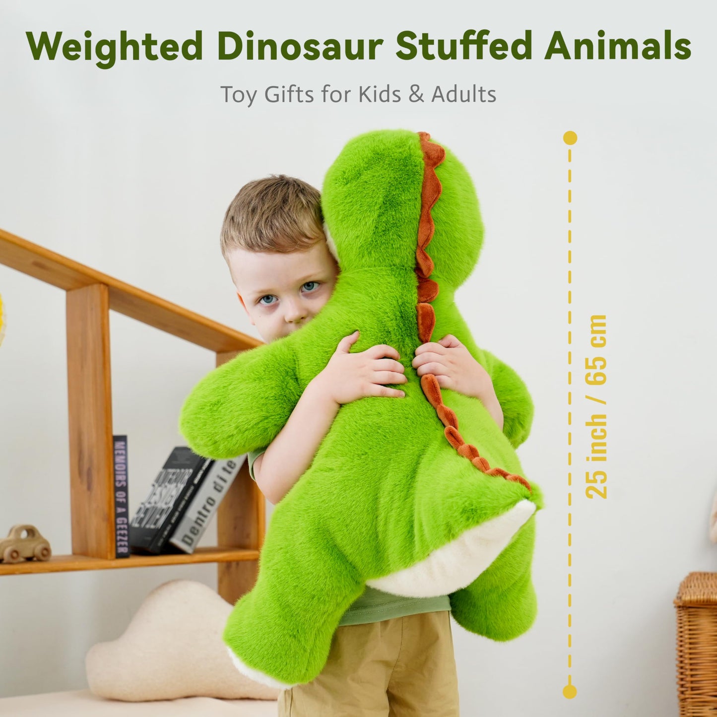 AmyToo Weighted Stuffed Animals, Weighted Dinosaur Stuffed Animal, Soft Dinosaur Plush Toys, Green Dino Plush, Toy Gifts for Kids & Adults, 4.5 lbs, 25 Inch