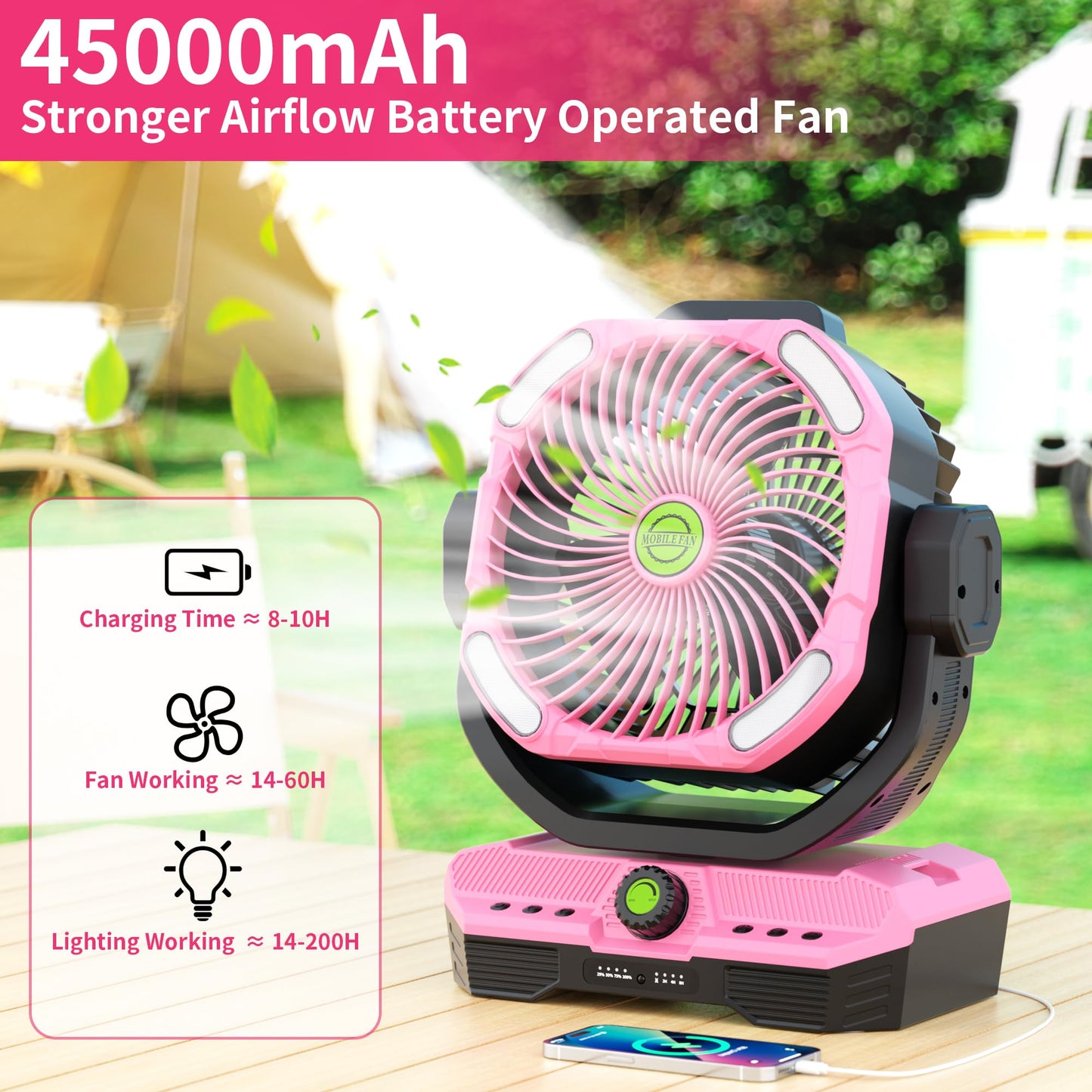 TDLOL 45000mAh Rechargeable fan for Bedroom, Battery Powered Oscillating Fan with Remote, Large Powerful Airflow Battery Operated Fans Portable Quiet Outdoor Table Cordless Fan Christmas Decorations