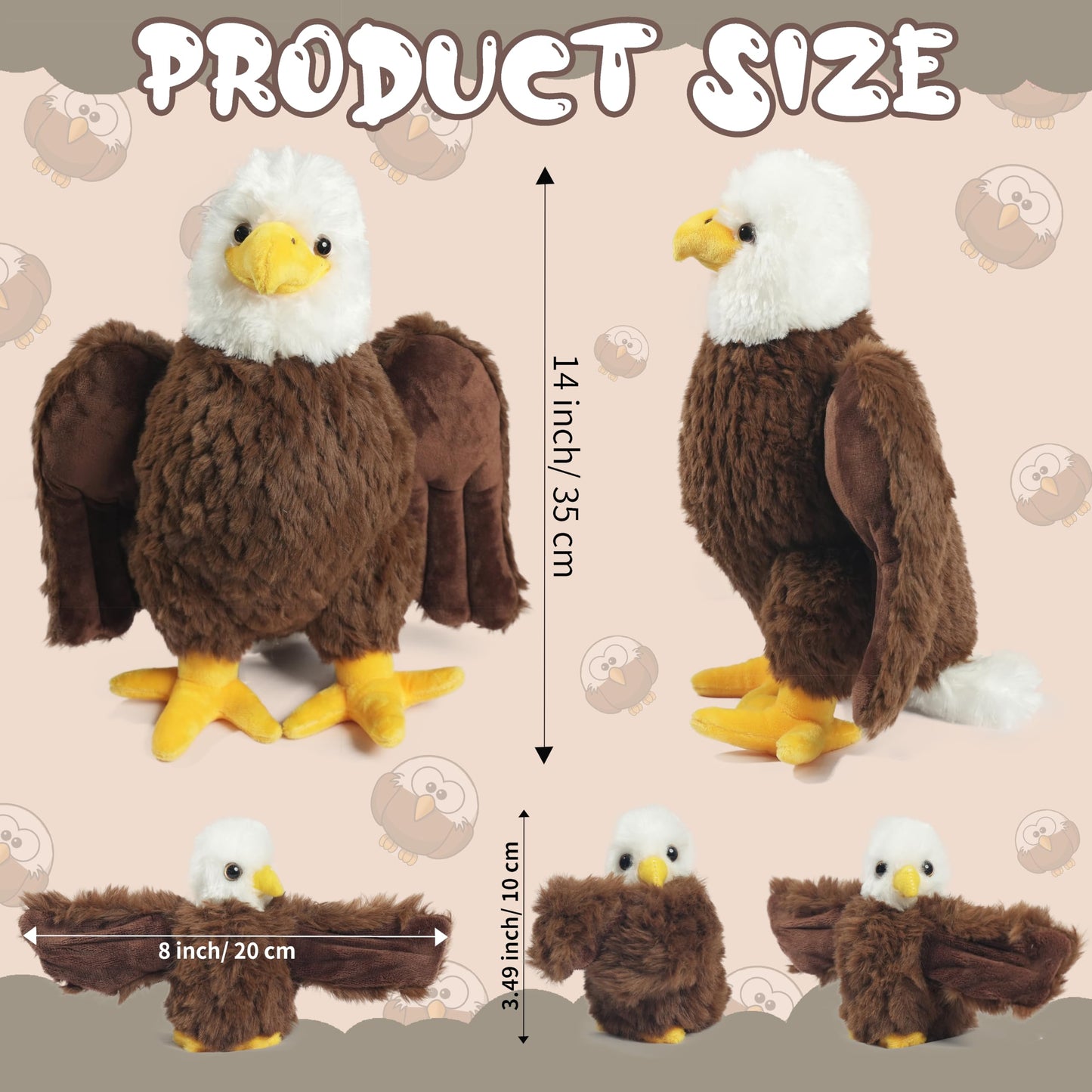 XYHQYB 4 Pcs Bald Eagle Stuffed Animal Plush, Zippered Large Mommy Stuffed Eagle Plush with 3 Baby Bald Eagles Toys, Wild Zoo Animals Gifts for Kids Boys Girls Birthday Easter Stuffers Christmas
