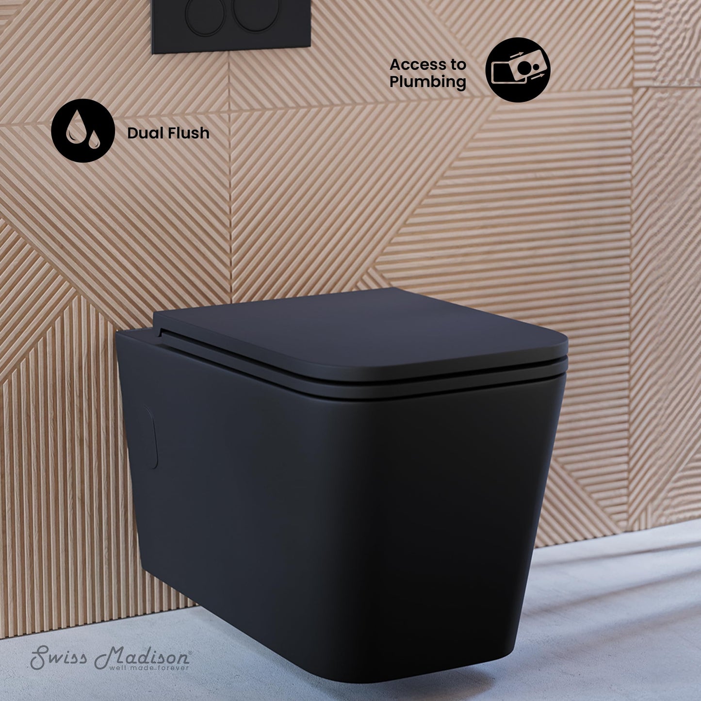 Swiss Madison Well Made Forever SM-WT442MB, Concorde Wall Hung Toilet Bowl, Matte Black