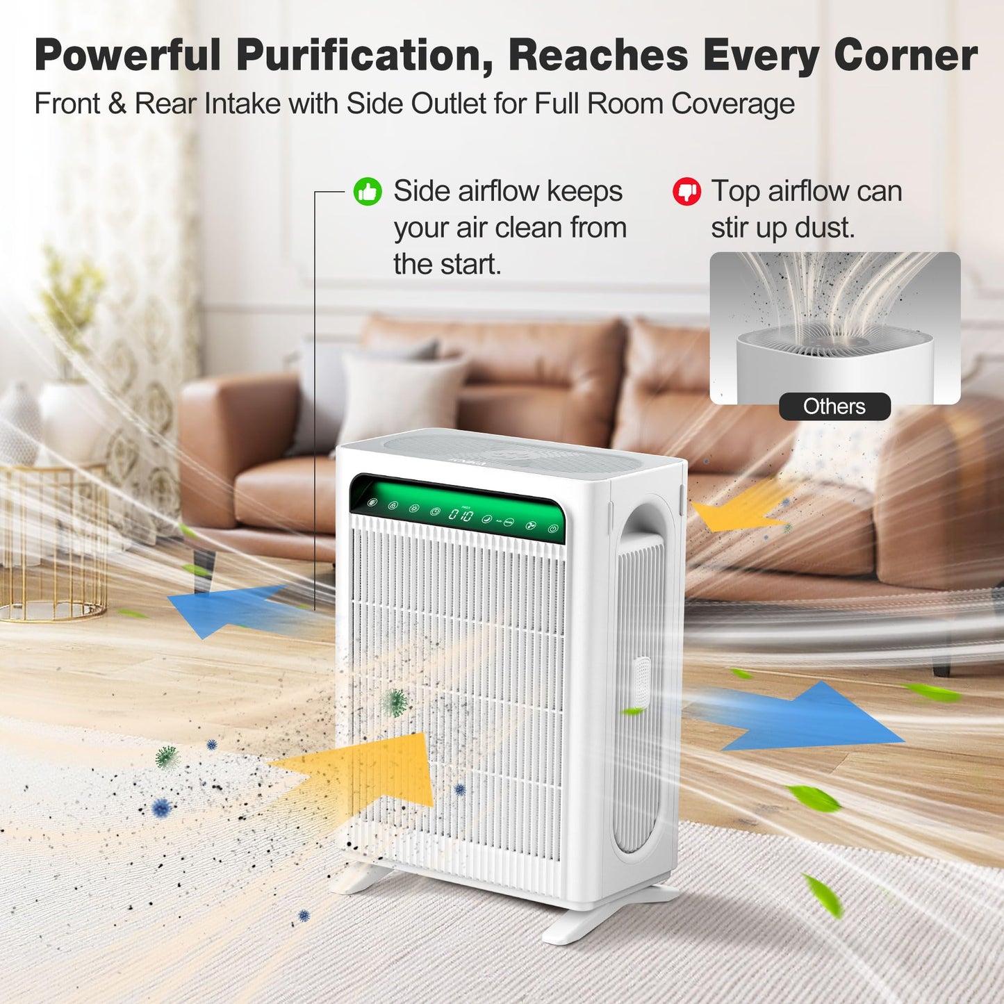 KNKA Air Purifier for Home Bedroom Large Room, HEPA Air Cleaner with Washable Pre-Filter, AQI Display, ECO Mode, Sleep Mode, Pet Mode for Pets, Dust, Pollen, APH4000, White