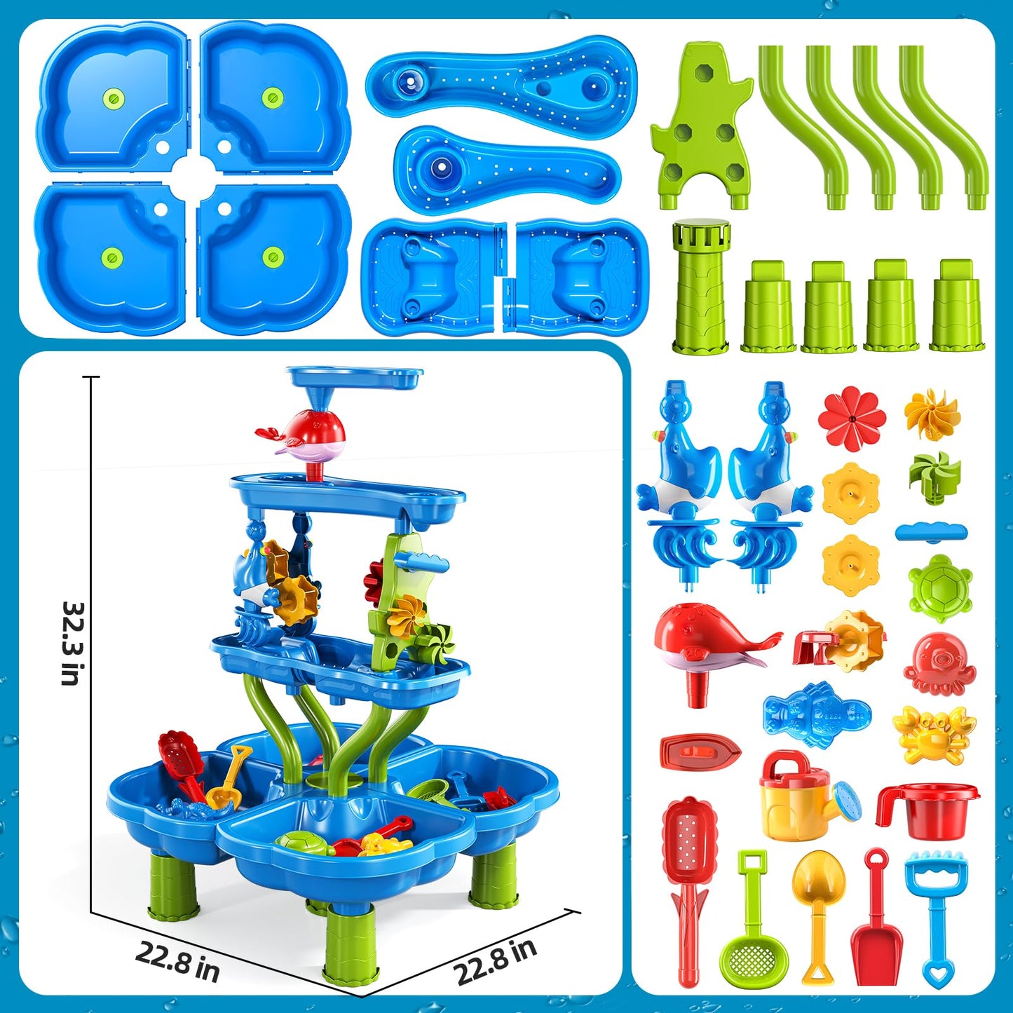 Kenthoris Water Table for Toddlers 1-3, Toddler Outdoor Toys Kids Summer Beach Backyard Pool Splash Activities Playsets, Water and Sand Activity Sensory Playset for Toddlers 1.5+ Years Old (9988)
