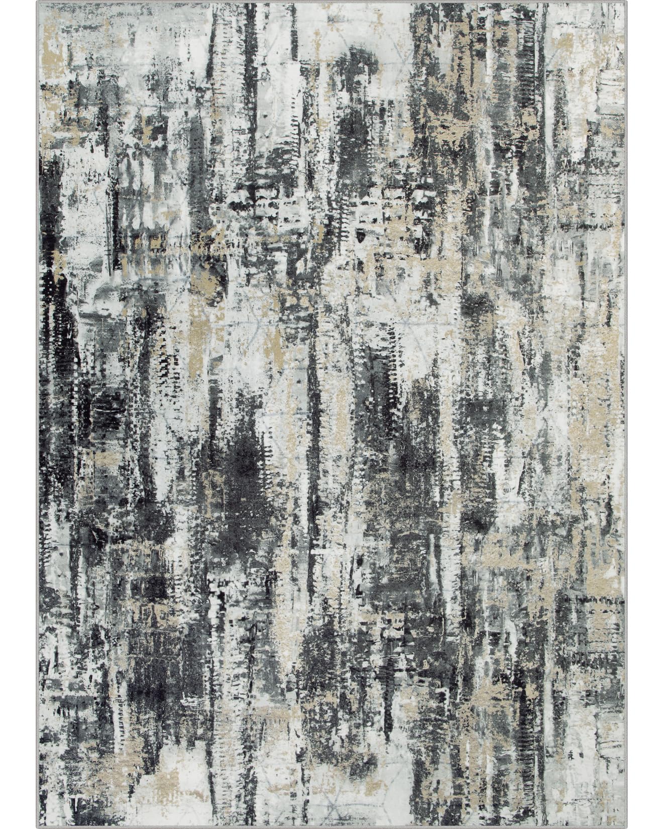 8x10 Area Rugs Washable Rug: Large Modern Abstract Living Room Rug Soft Anti-Skid Thin Carpet Indoor Floor Non-Shedding Carpets for Bedroom Dining Farmhouse Nursery Home Office Black Grey Gold