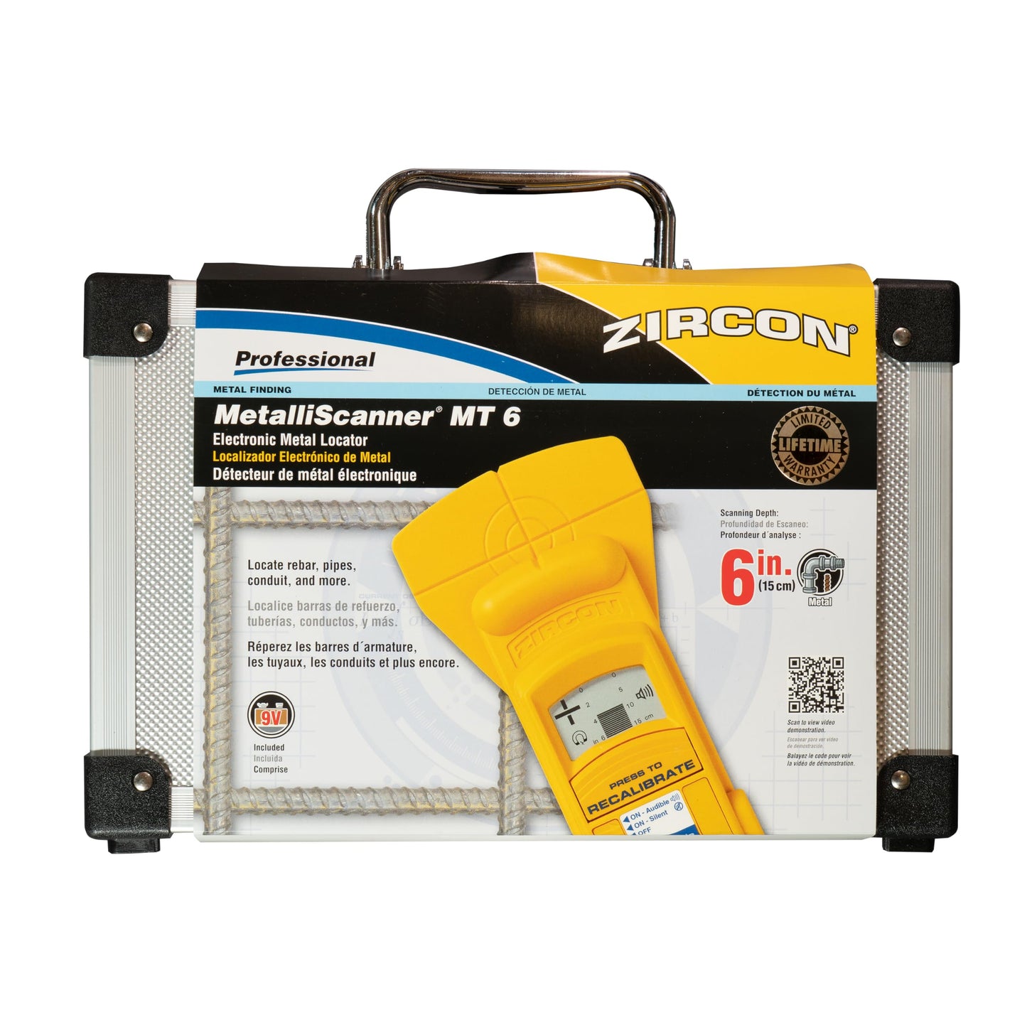 Zircon MetalliScanner MT6 Professional Metal Detector – Deep-Scanning Handheld Metal Locator for Ferrous and Non-Ferrous Metals – Detects Pipes, Rebar, and Studs in Walls, Floors, and Concrete, Yellow