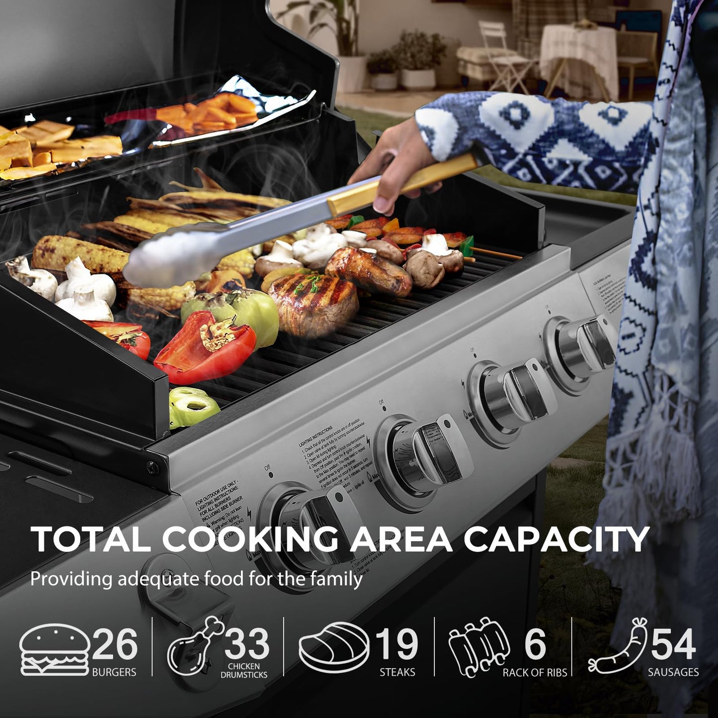Lyromix 4 Burners Gas Grill with Side Burner, Propane Grill with Wheels and Storage, Outdoor Gas BBQ with Oil Tray and Thermometer for Patio and Party, 49200 BTU
