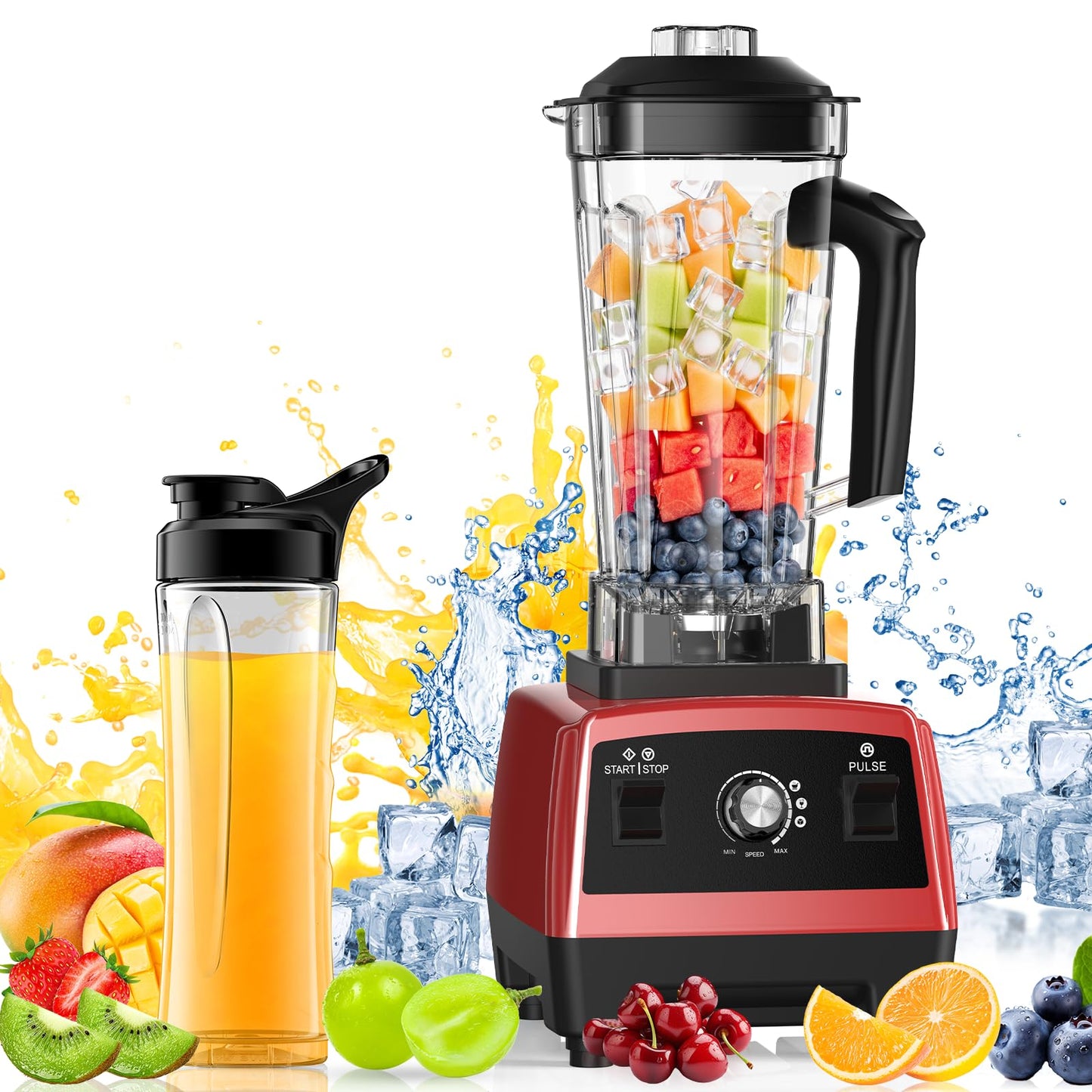 Blenders for Kitchen, Large Capacity, Professional Blender for Smoothies, BPA-Free, for Ice Crush, Frozen Drinks with 68Oz. Pitcher and 20Oz. To-go Cup, Red