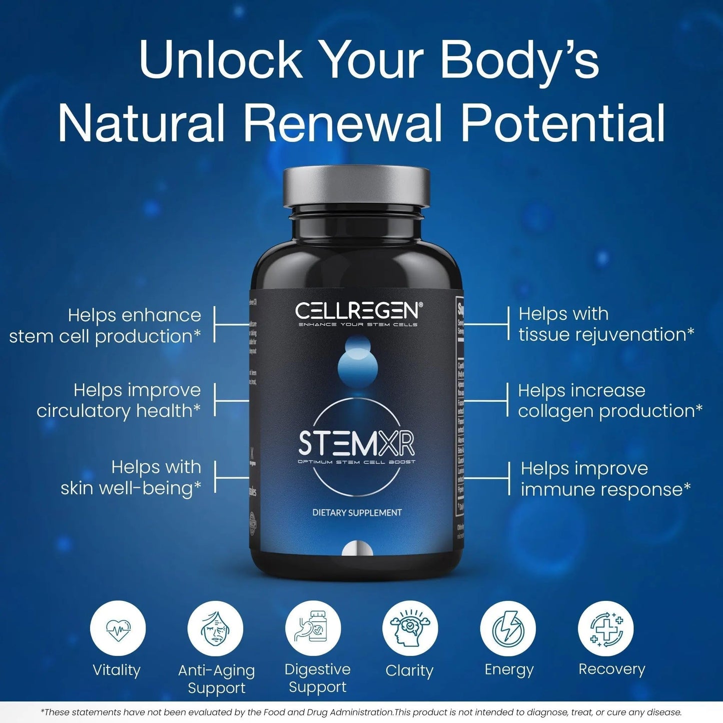 Cellregen StemXR™ Stem Cell Activator & Circulation Booster – Stem Cell Supplement for Men & Women – Blue Green Algae, Longevity, Vitality, Anti-Aging, Energy & Performance Support – 90 Capsules