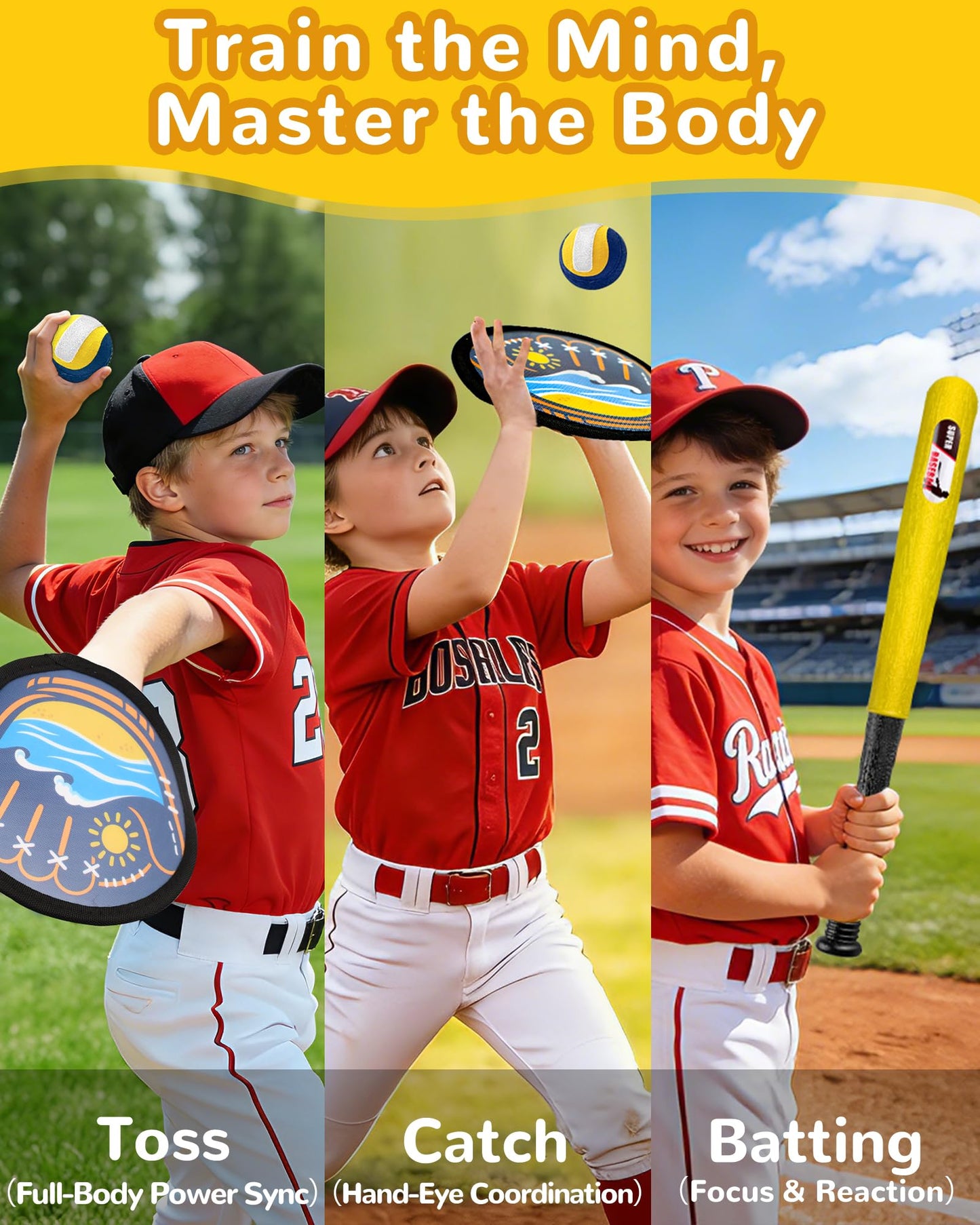HGY Toss and Catch Baseball Toys,Outdoor Sport Games for Kids and Family with Tball Bats and Toddler Baseball Glove and Sticky Soft Balls. Great for Yard Lawn Beach Pool and Indoor Fun