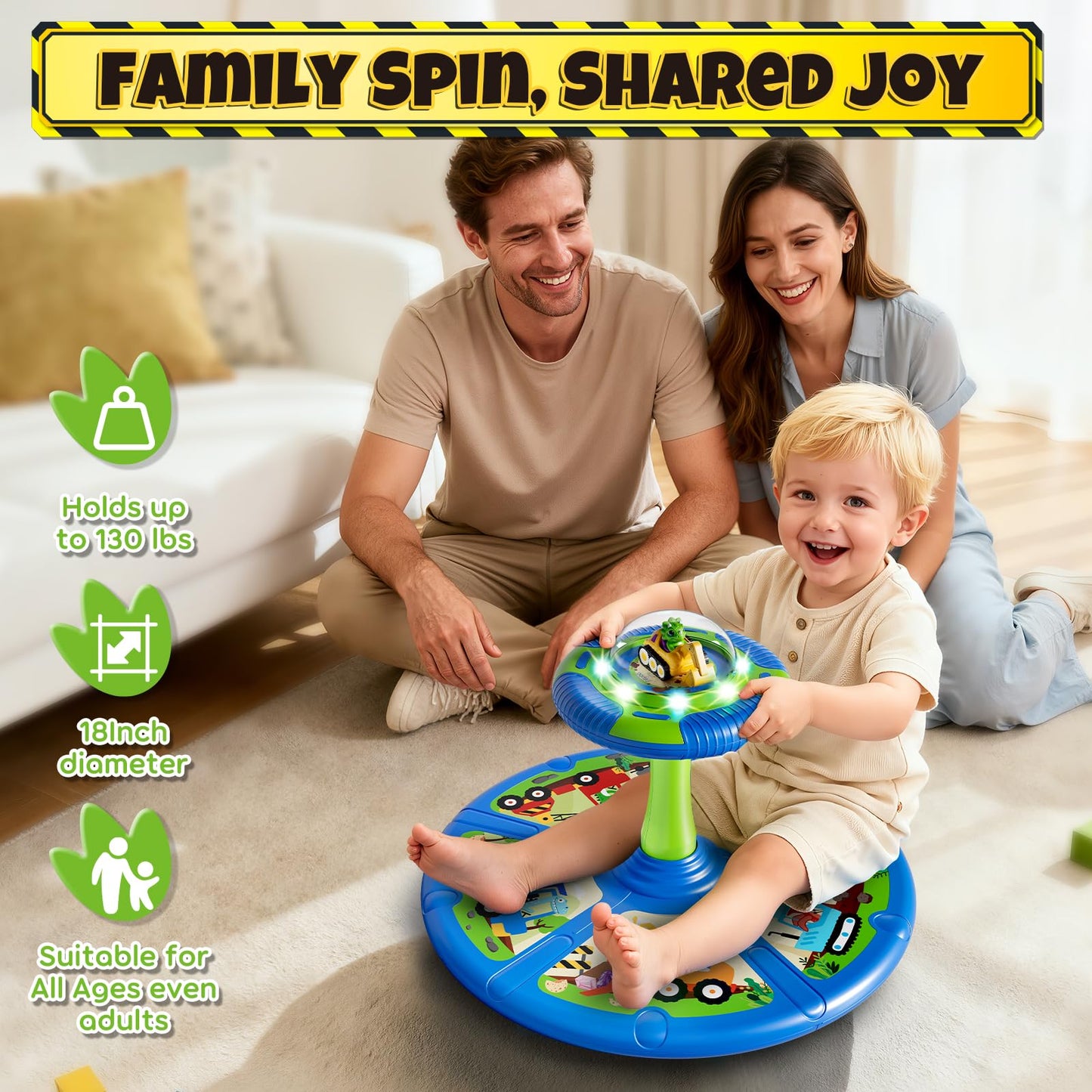 Lehoo Castle Dinosaur Sit and Spin Toys for Toddlers 1-3 Boys Birthday Gift, 360° Toddler Spinning Seat with Lights and Music, Sensory Toys for Boys Age 2-4