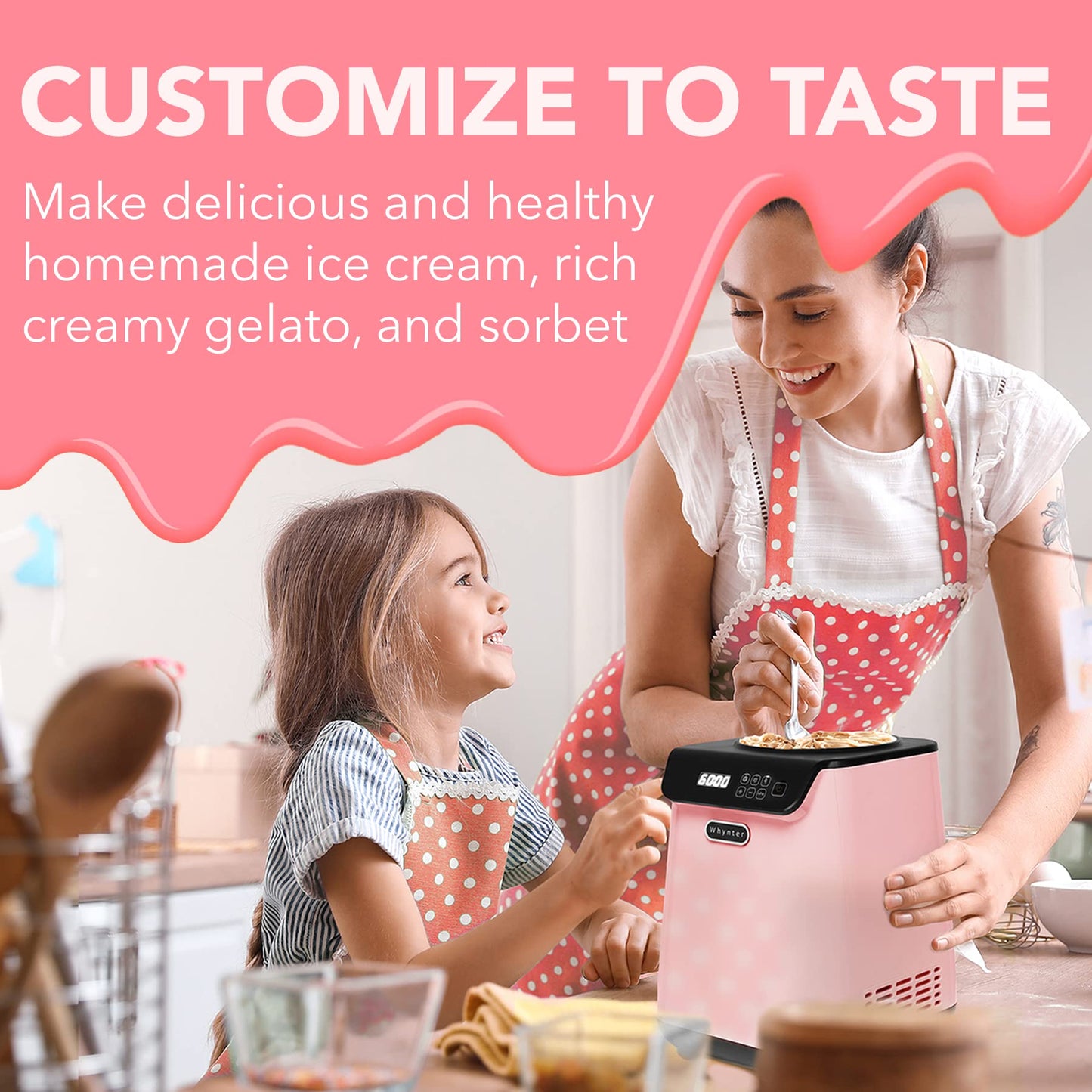 Whynter Ice Cream Maker Machine Automatic 1.28 Qt Upright with Built-In Compressor, LCD Digital Display & Timer, No Pre-Freezing, ICM-128BPS, Black/Pink