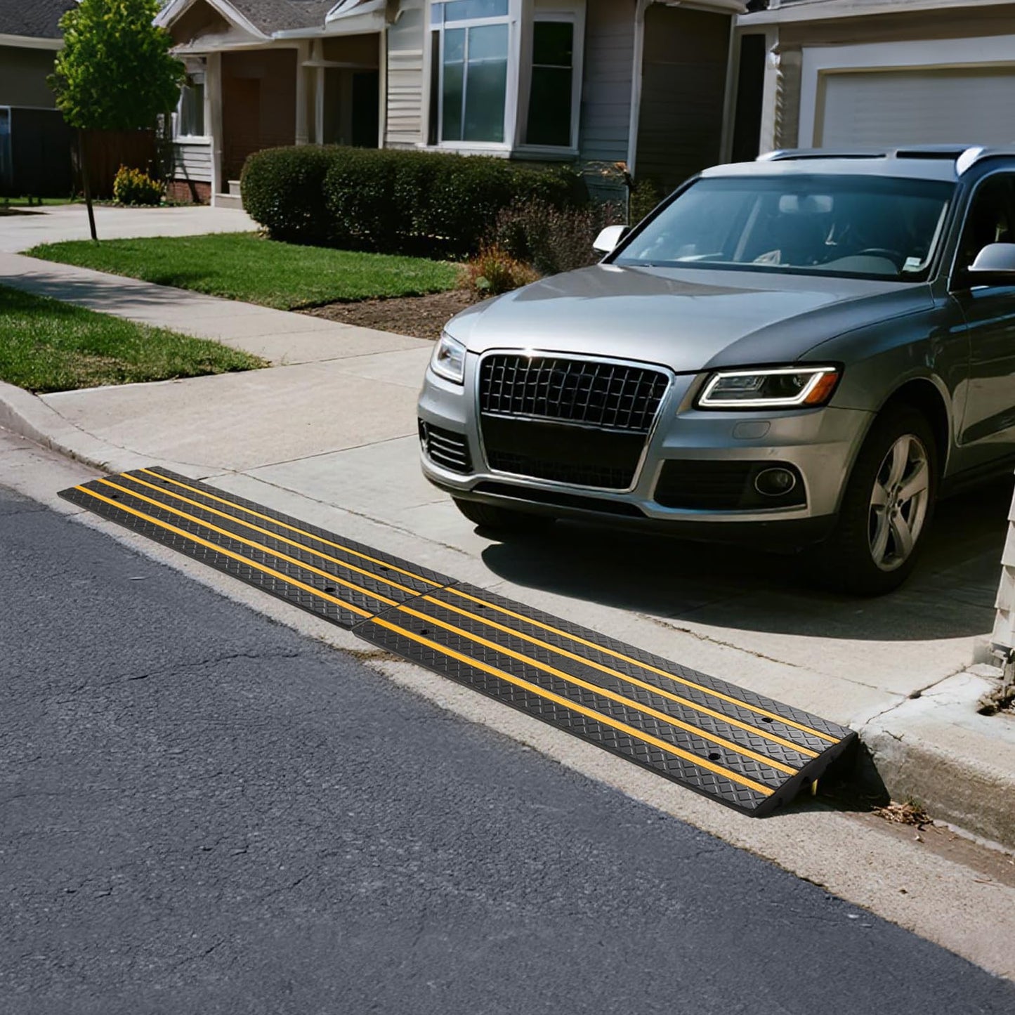 VEVOR Car Driveway Rubber Curb Ramp, 2 Pack 48.8-inch-Long Heavy Duty Low Profile Slope Ramps, 2.6’’ Rise, 33069 lbs Load Capacity, Reflective Safety Strips, for Vehicles, RVs, and Wheelchairs