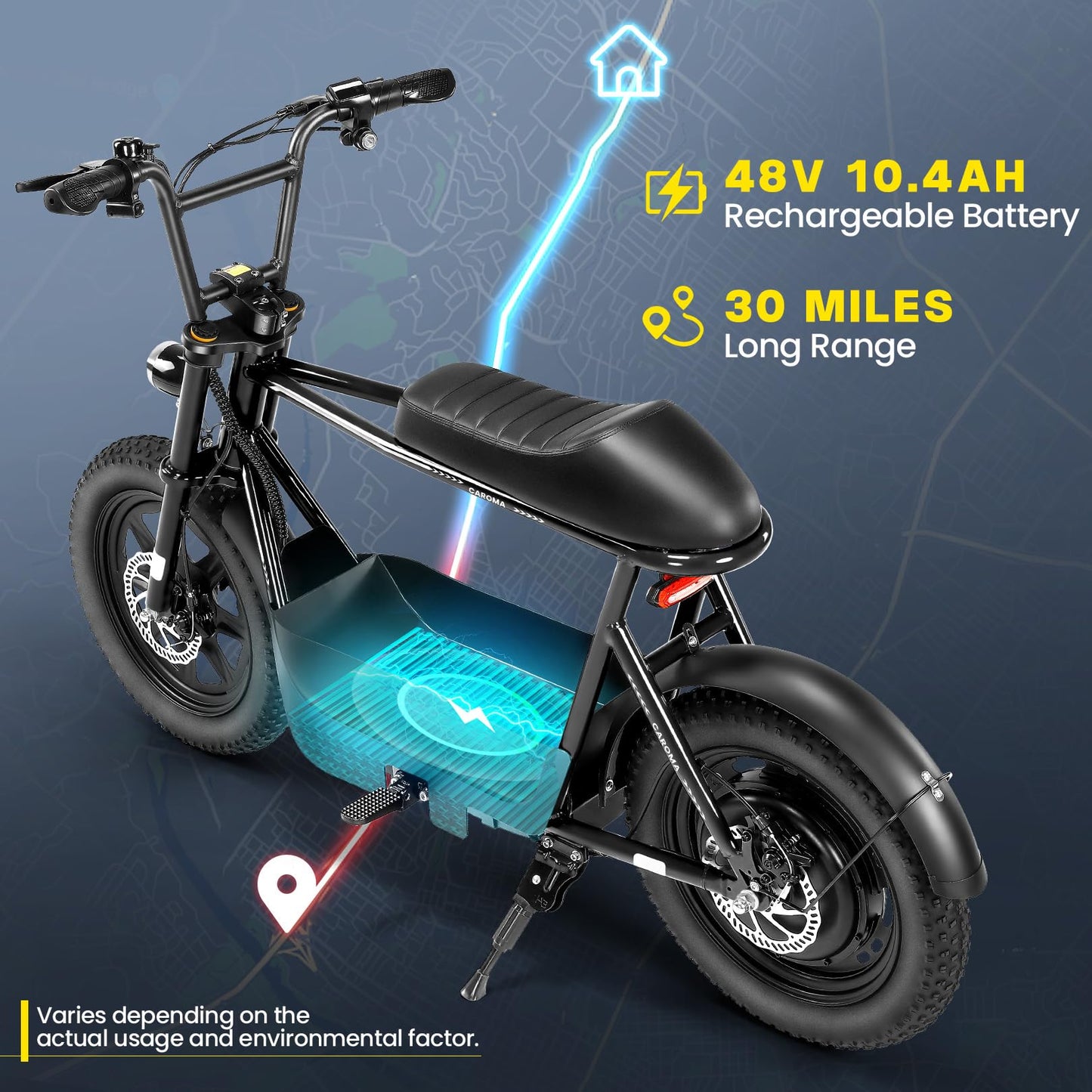 Caroma Peak 1200W Electric Scooters with Seat, 16" Fat Tire for All-Terrain, 30Miles Max Range, 20mph Top Speed, Commuter Escooter for Adults&Teens, Electric Motorcycle with Carry Basket，Black