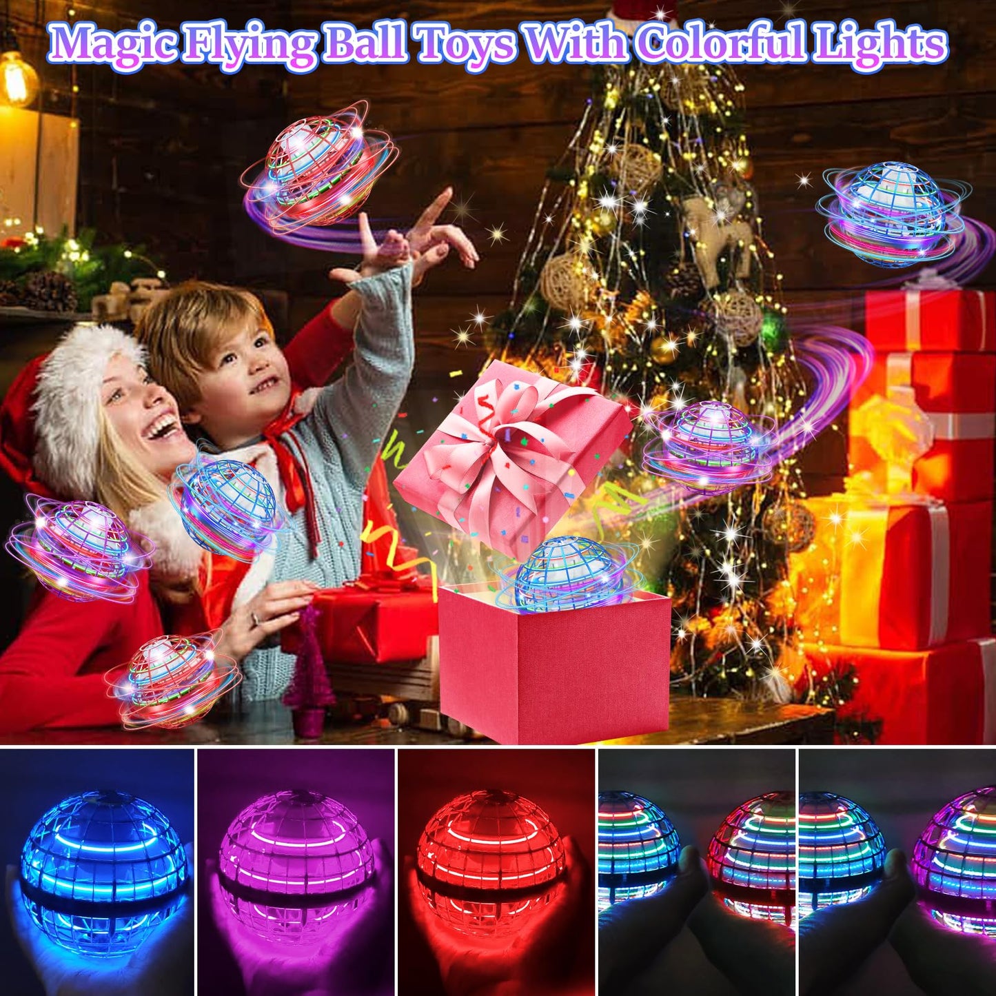 Junywell Flying Orb Ball Toy, Hover Hand Mini Drone Cosmic Globe, Fly Spinners for Kids Adults Indoor Outdoor Toys, Cool LED Lights Toys for 6 7 8 9 10+ Years Old Boys Girls Gift