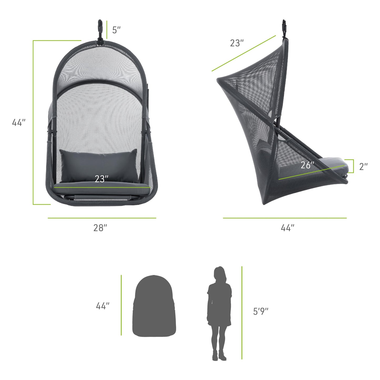 Greemotion Crush Metal Frame Indoor and Outdoor Swing Chair with Cushions, Breathable and UV-Resistant Mesh, 220 lbs Capacity for Patio Backyard, Balcony, Garden, Bedroom, Light Gray