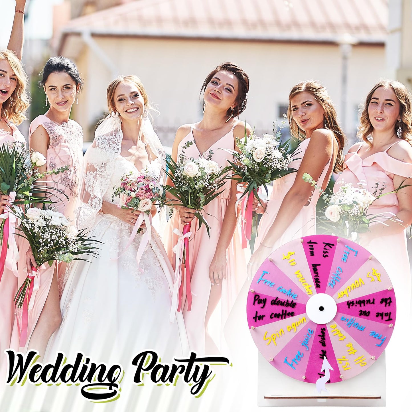 Memorywuu 11.4 Inch Spinning Wheel Erasable Raffle Spin the Wheel Game with Stand and Arrow Wooden Prize Tabletop Spinner Raffle Roulette for Wedding Family Bridal Party Baby Shower Games(Pink)