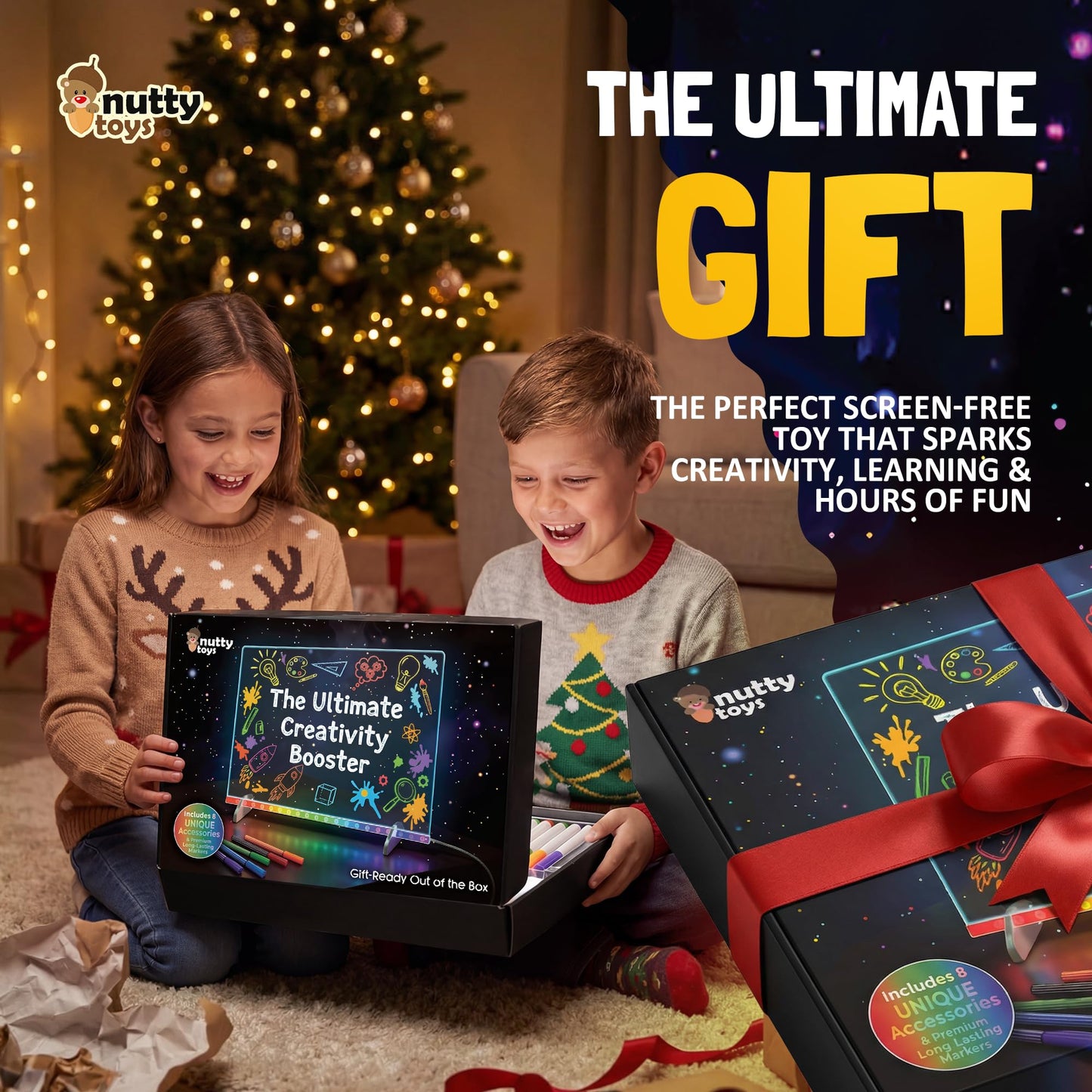 Nutty Toys Magic LED Drawing Board - 10 Light Up Modes - XL 16" Dry Erase Glow Note Doodle Pad - Pens, Adapter & Accessories incl., Top Birthday & Easter Gifts 2026 for Kids, Girls, Boys & Teens