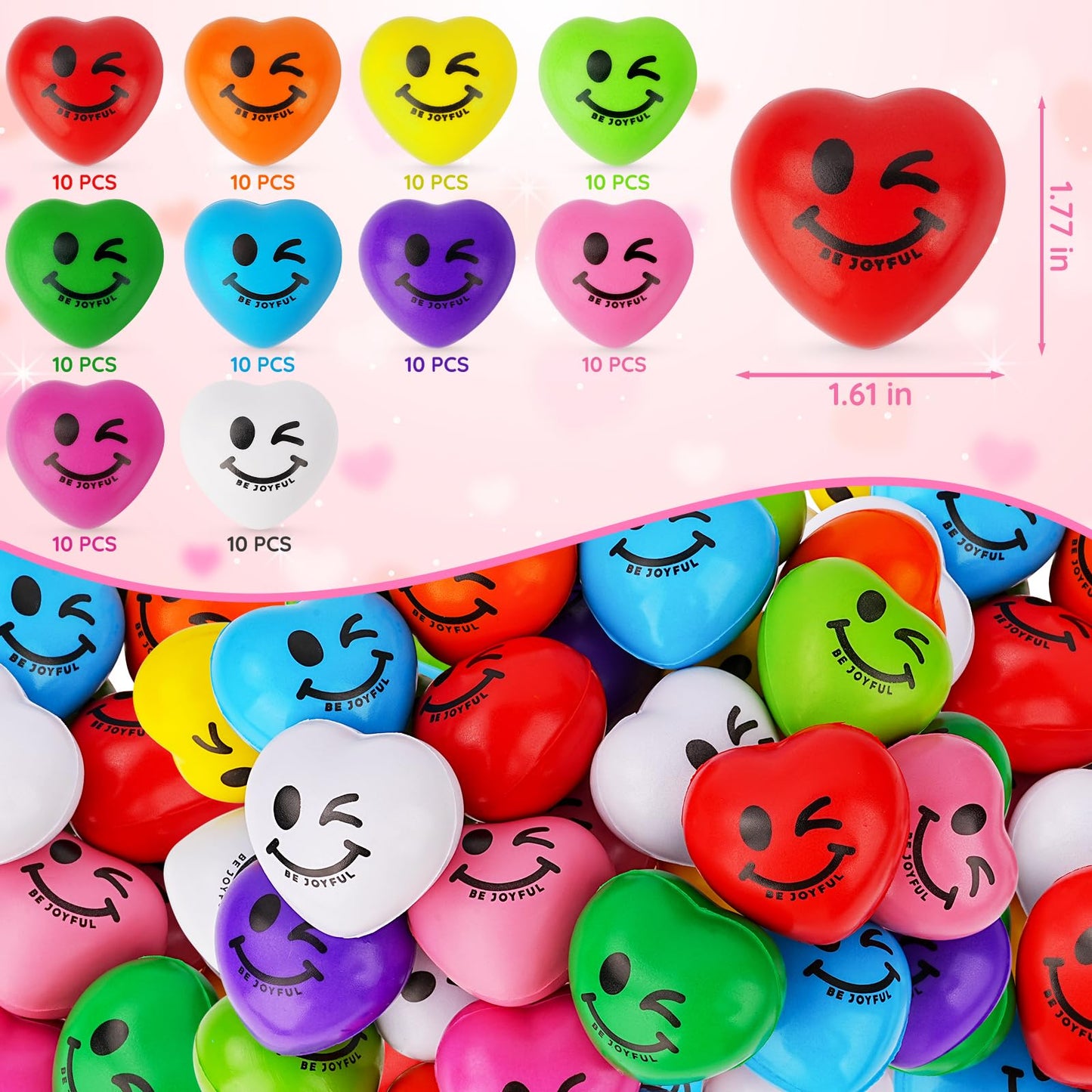 SHQDD Stress Balls, 100PCS Heart Stress Balls for Adults & Kids, Mini Foam Ball Stress Relief Toys, Fidget Anxiety & Anger Relief at Work/School/Home, Employee Benefits, Student Prizes, Party Favors