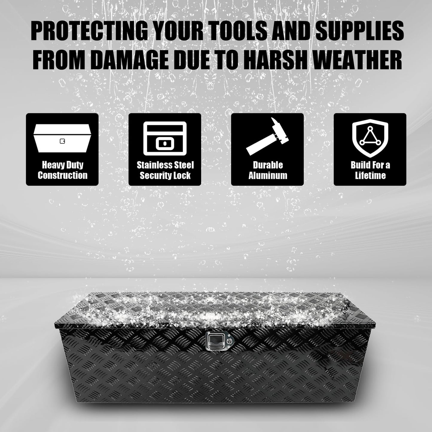 confote 48" Heavy Duty Aluminum Stripes Plated Tool Box Pick Up Truck Bed RV Trailer Toolbox Waterproof Square Storage Organizer with Side Handle, Lock with Keys -48"x 15"x 15"，Black