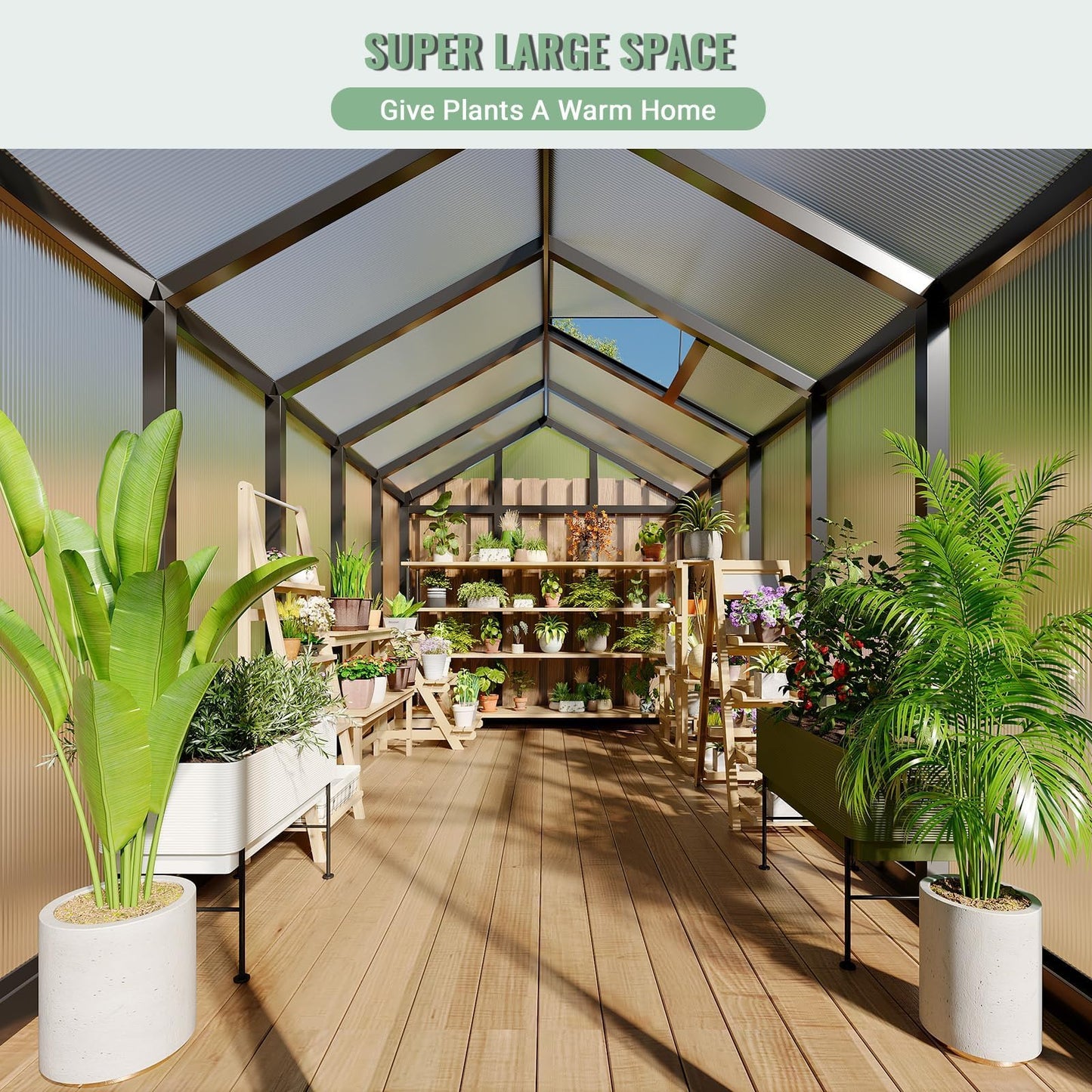 Takywep 6×10FT Greenhouses for Outdoors, Aluminum Polycarbonate Greenhouses with Roof Vent - Heavy-Duty Walk-in Green Houses for All-Season Backyard Gardening