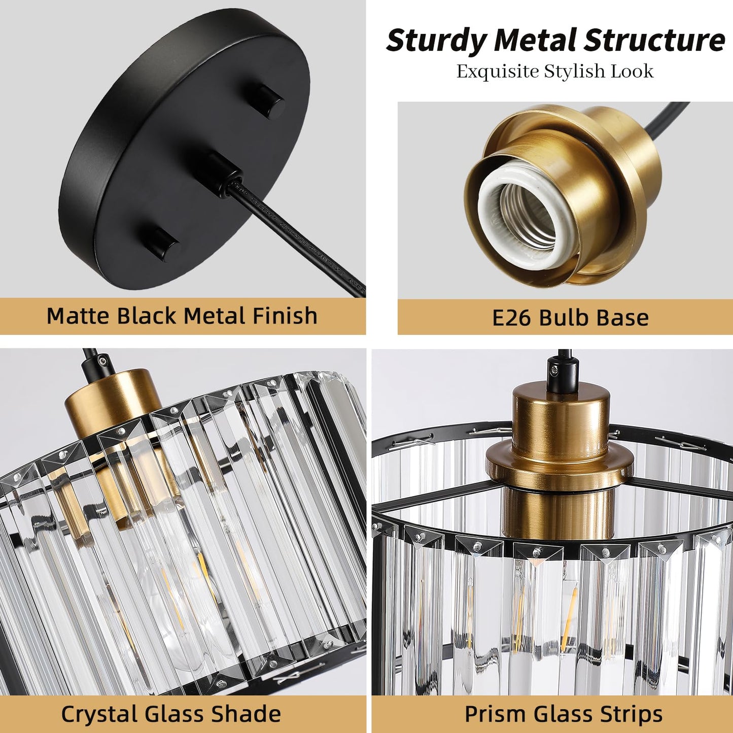 TALOYA Pendant Lights Kitchen Island Black and Gold, Crystal Pendant Light Modern for Dining Room, Height Adjustable Chandelier Hanging Island Light Fixtures for Kitchen Hallway(Bulb Not Included)
